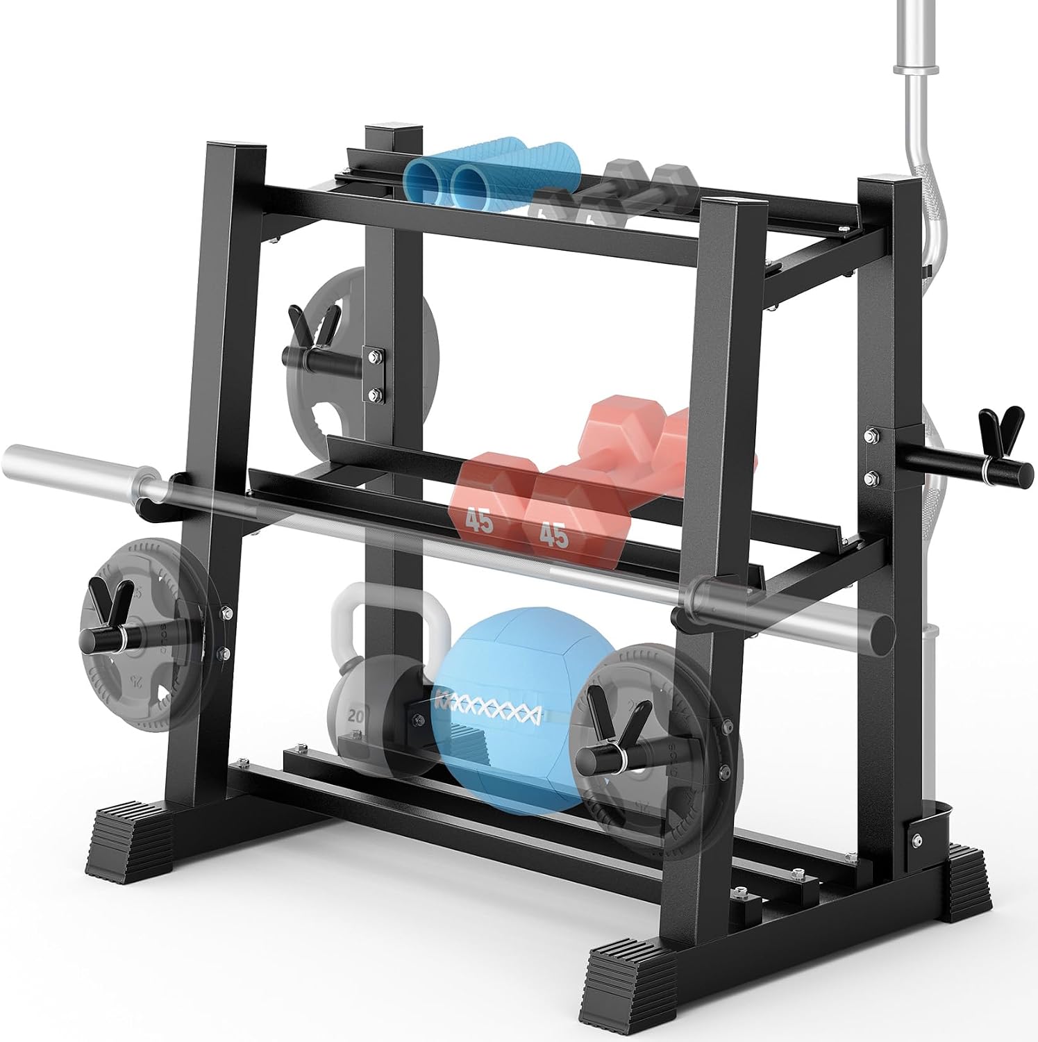 YOLEO Dumbbell Rack - 3 Tier & 5 Tier Compact Weight Rack for Dumbbell, Kettlebell, Barbell, Heavy Duty Weight Storage Organizer, Space-Saving Dumbbell Storage Stand Holder for Home Gym - 1100LBS Capacity (Rack Only) (MAX, Rectangular Frame) - Image 8