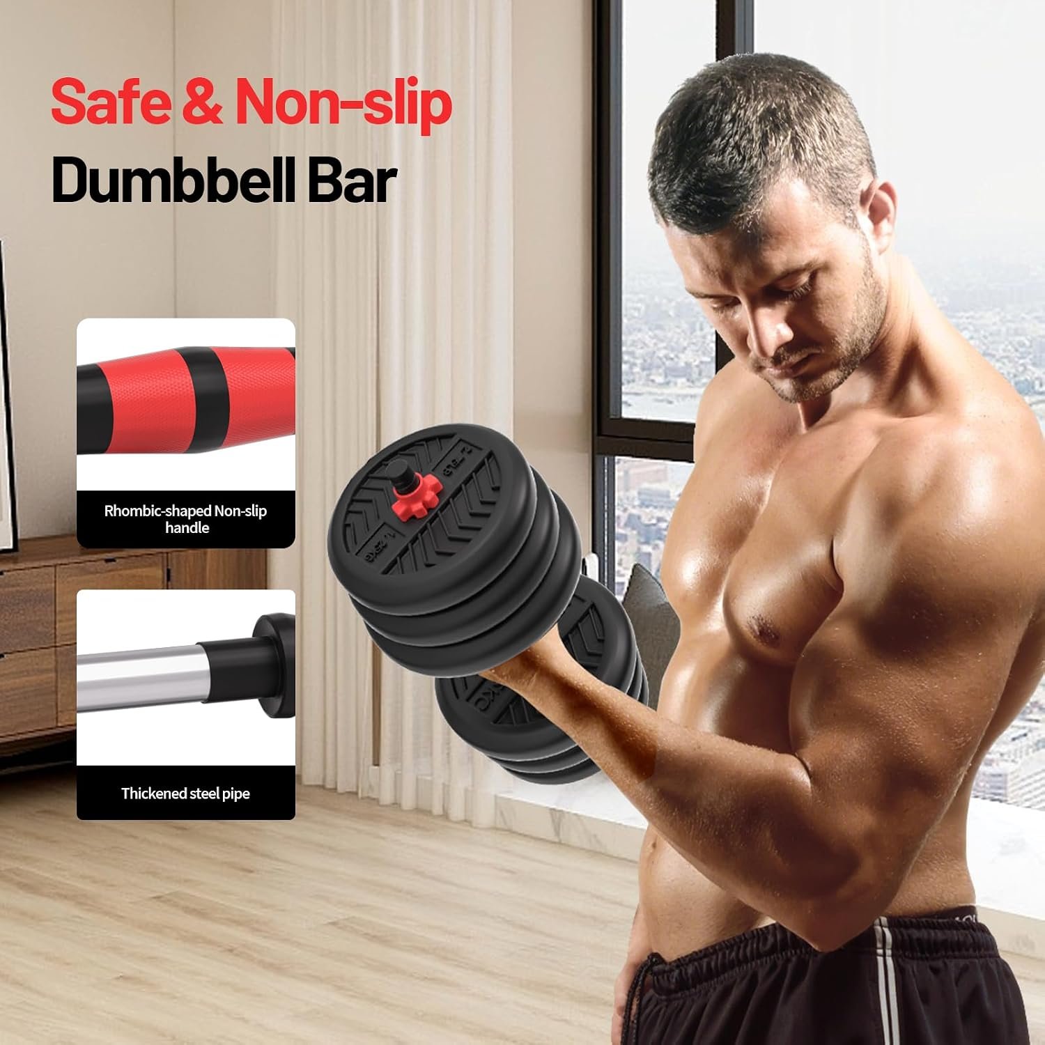 Adjustable Dumbbell, 20/30/45/70/90lbs Dumbbells Set, 4-in-1 Free Weights for Women/Men Workout Equipment Used as Barbell/Kettlebells/Push up Stand for Home Gym - Image 5