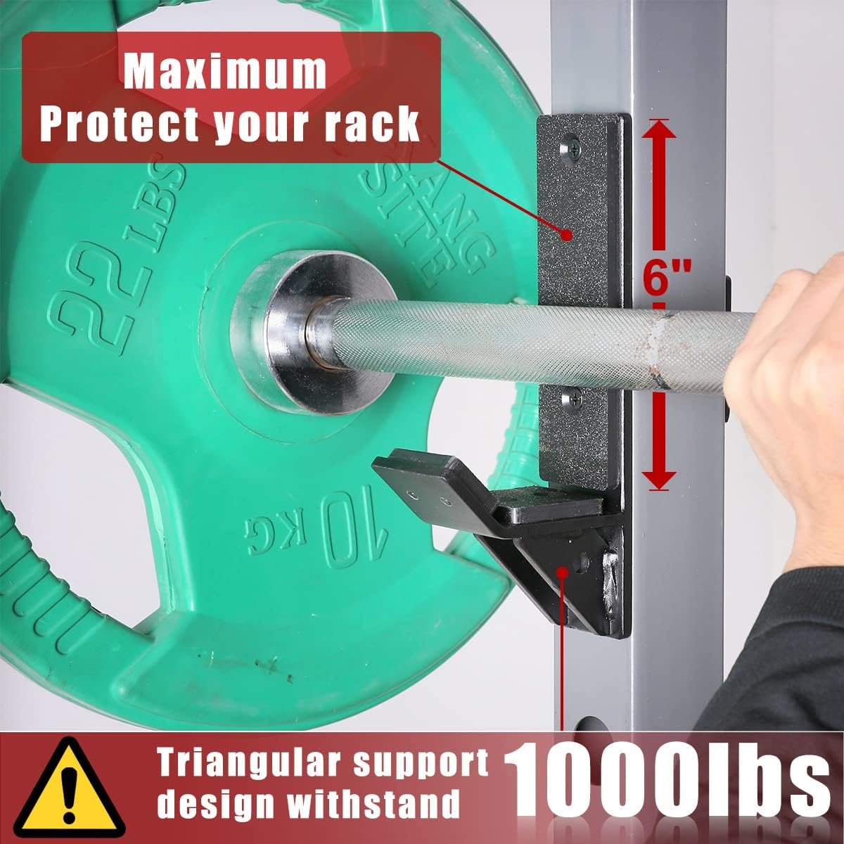 SYL Fitness J-Hooks for Squat/Power Rack - Available in 2"x2" and 3"x3", Heavy Duty J-Cups Barbell Holder with UHMW Pads - Image 4