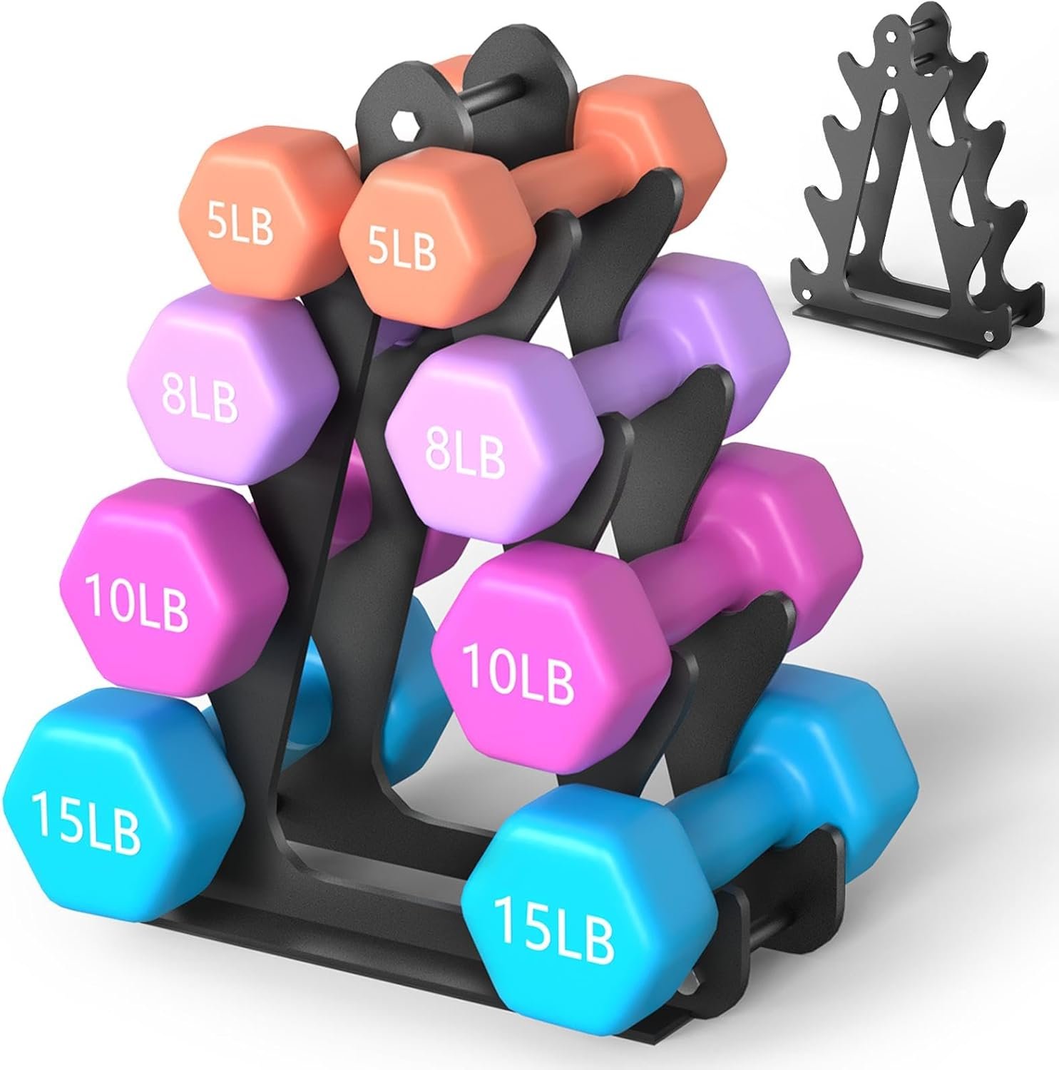 4-Tier Dumbbell Rack for 1-15 lb Weights, Holds 5 Pairs Space-Saving Sturdy A-Frame Stand for Home Gym, Weight Rack for Women's Dumbbell Set (Dumbbell Rack Stand Only)