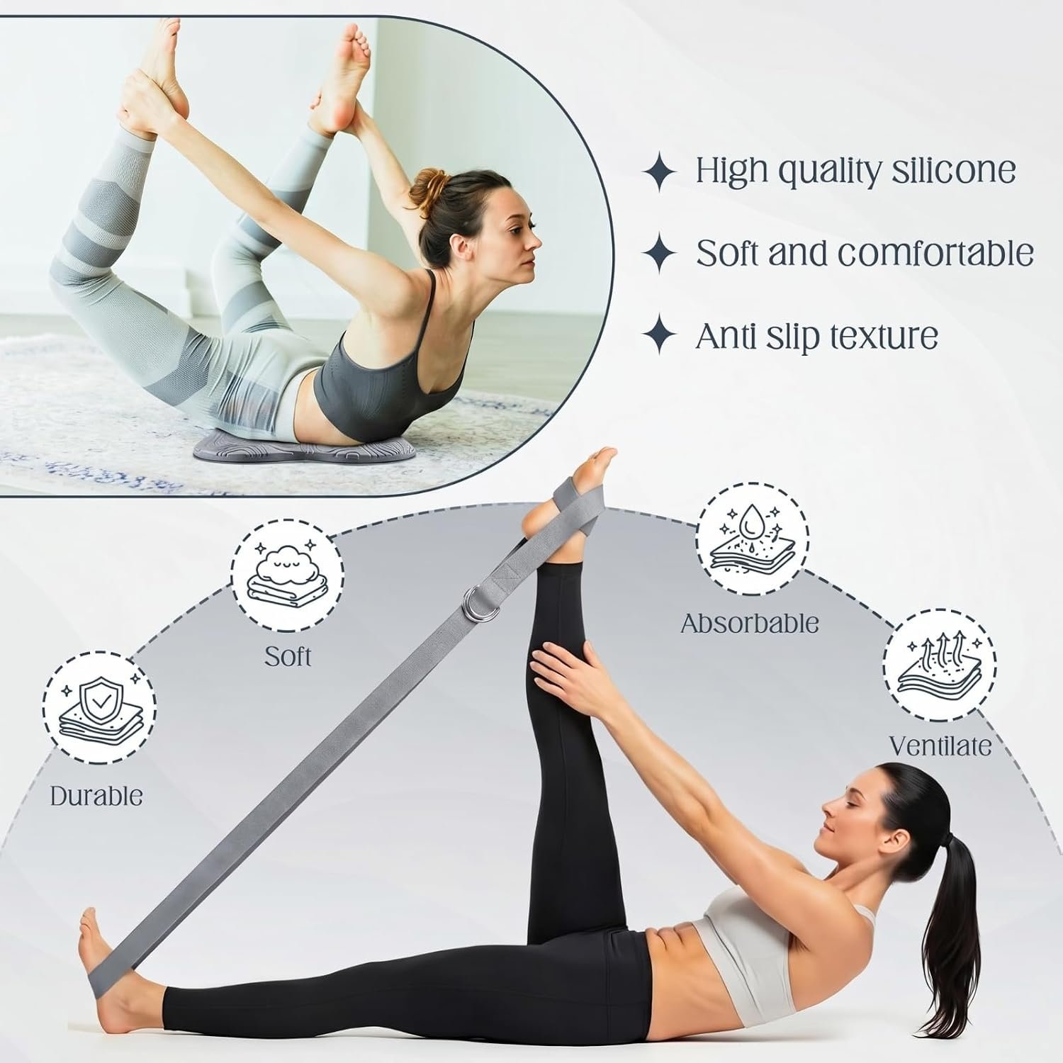 Yoga Blocks 2 Pack for Wrist Relief,Yoga Block with Knee Pads Strap - Image 6