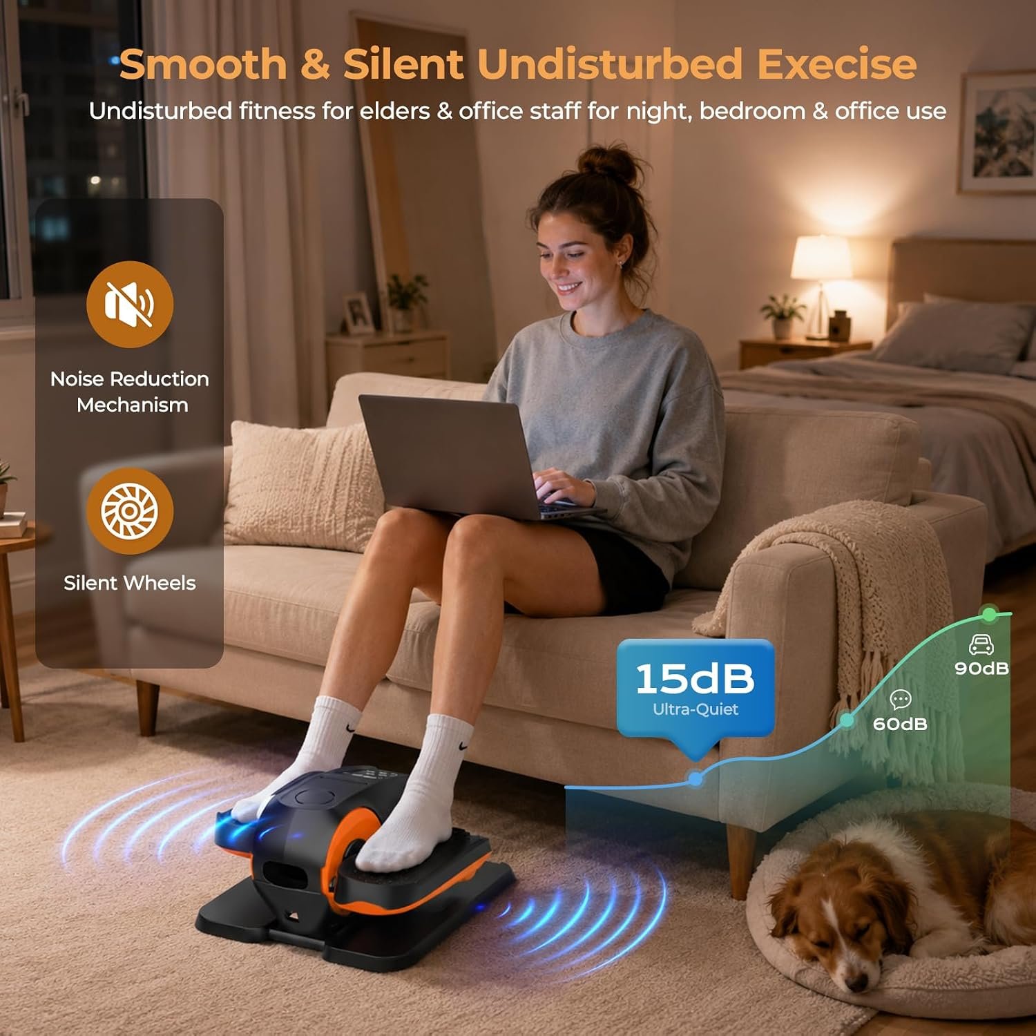 HTM Under Desk Elliptical Machine - Electric Elliptical Exerciser for Seniors, Pedal Exerciser 12 Speeds Portable Seated Pedal Exerciser with Remote Control Home Workout Exercise Equipment - Image 2