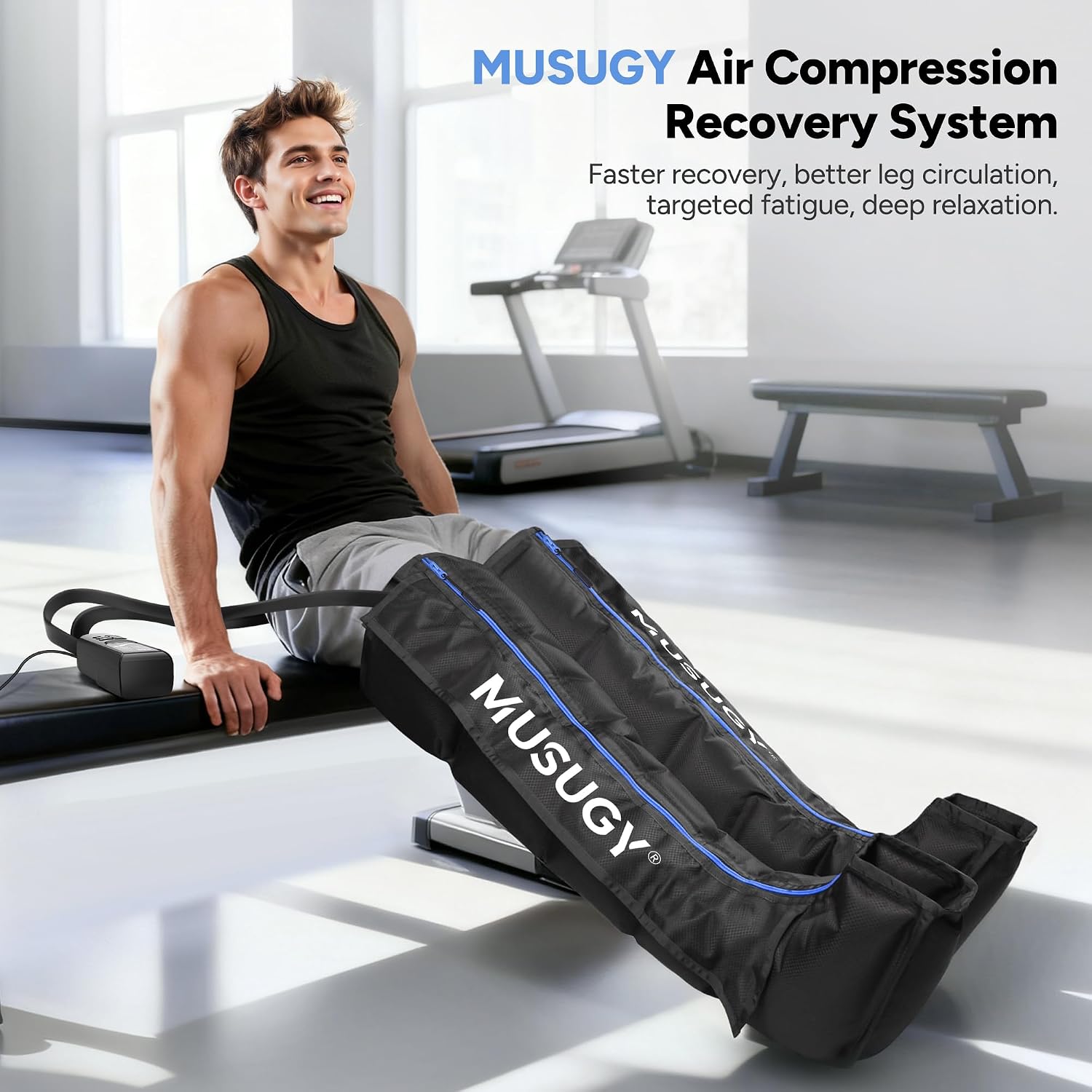 Sequential Leg Compression Massager for Circulation : Full Leg Air Compression Boots for Massage Therapy & Fatigue Relief - 9 Intensity, 6 Modes, 3 Timers for Athletes, Runners, Gym (Medium) - Image 2
