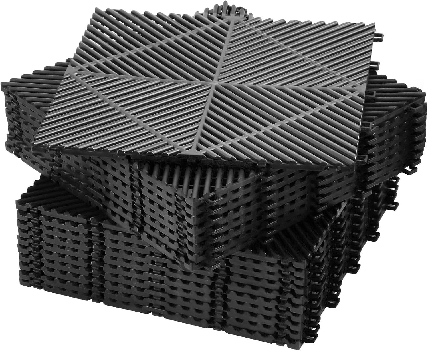 Barydat 72 Pcs 12x12 Garage Floor Tiles Interlocking Drainage, Black