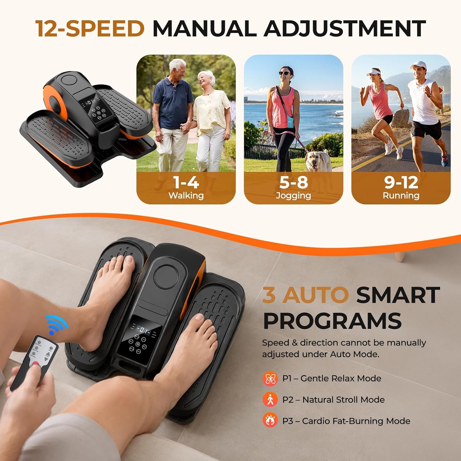 HTM Under Desk Elliptical Machine - Electric Elliptical Exerciser for Seniors, Pedal Exerciser 12 Speeds Portable Seated Pedal Exerciser with Remote Control Home Workout Exercise Equipment - Image 6