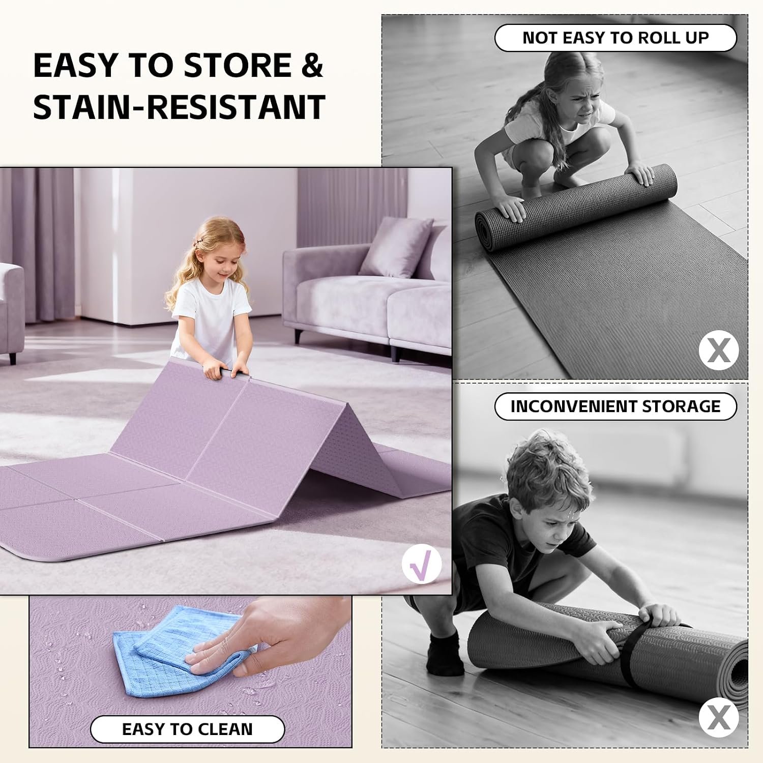 LVME Foldable Yoga Mat,(75"x31.5")Extra Large Travel Mat - Image 2