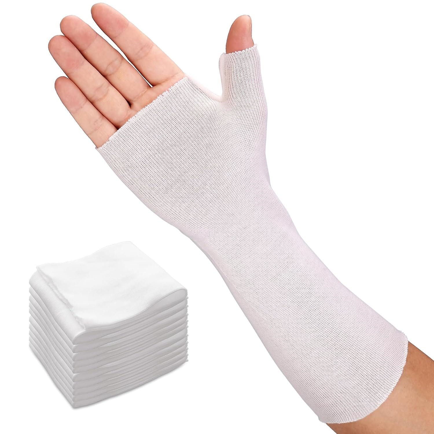 Velpeau 10Pcs Hand Socks for Splint, Breathable Thin Stockinette Tubing, M
