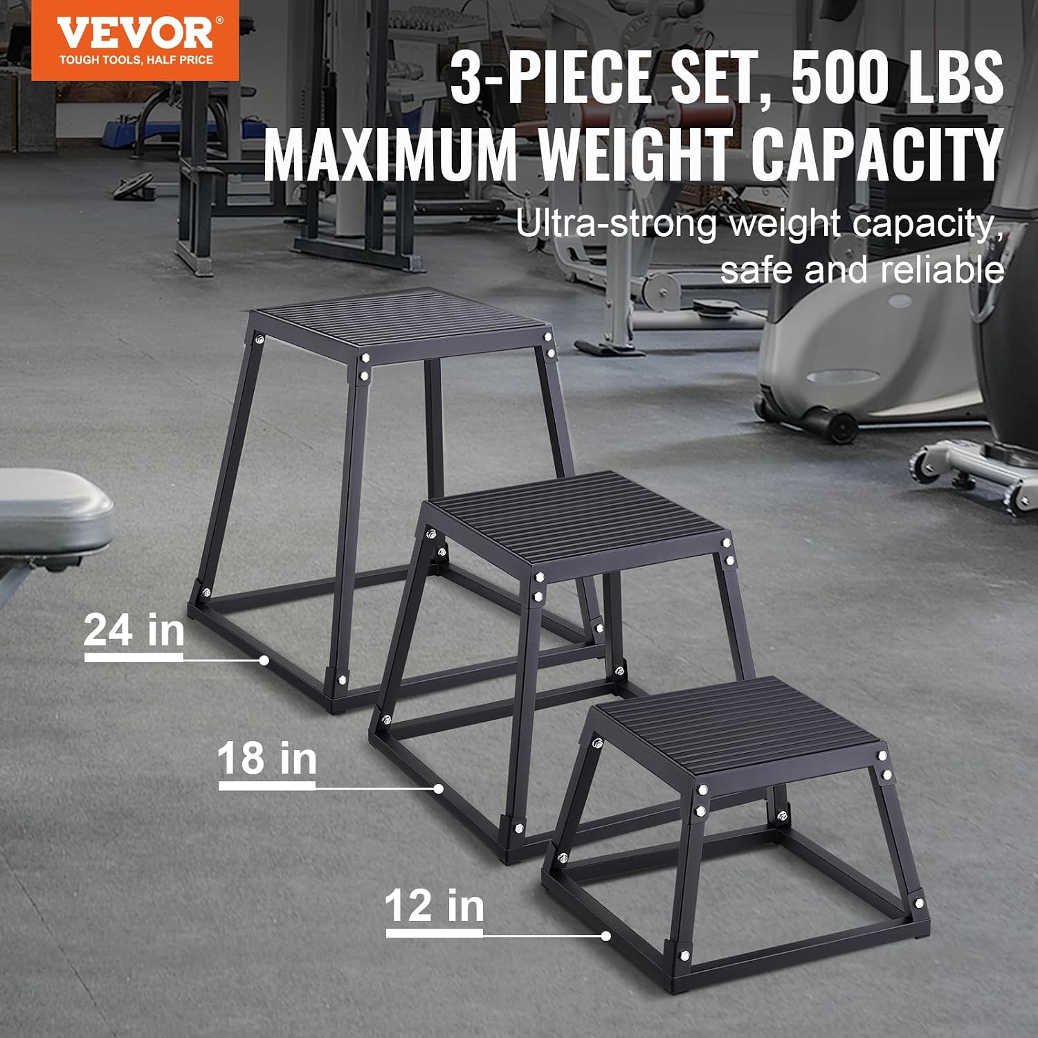 VEVOR Plyometric Jump Box, 18 Inch Plyo Box, Steel Plyometric Platform and Jumping Agility Box, Anti-Slip Fitness Exercise Step Up Box for Home Gym Training, Conditioning Strength Training - Image 2