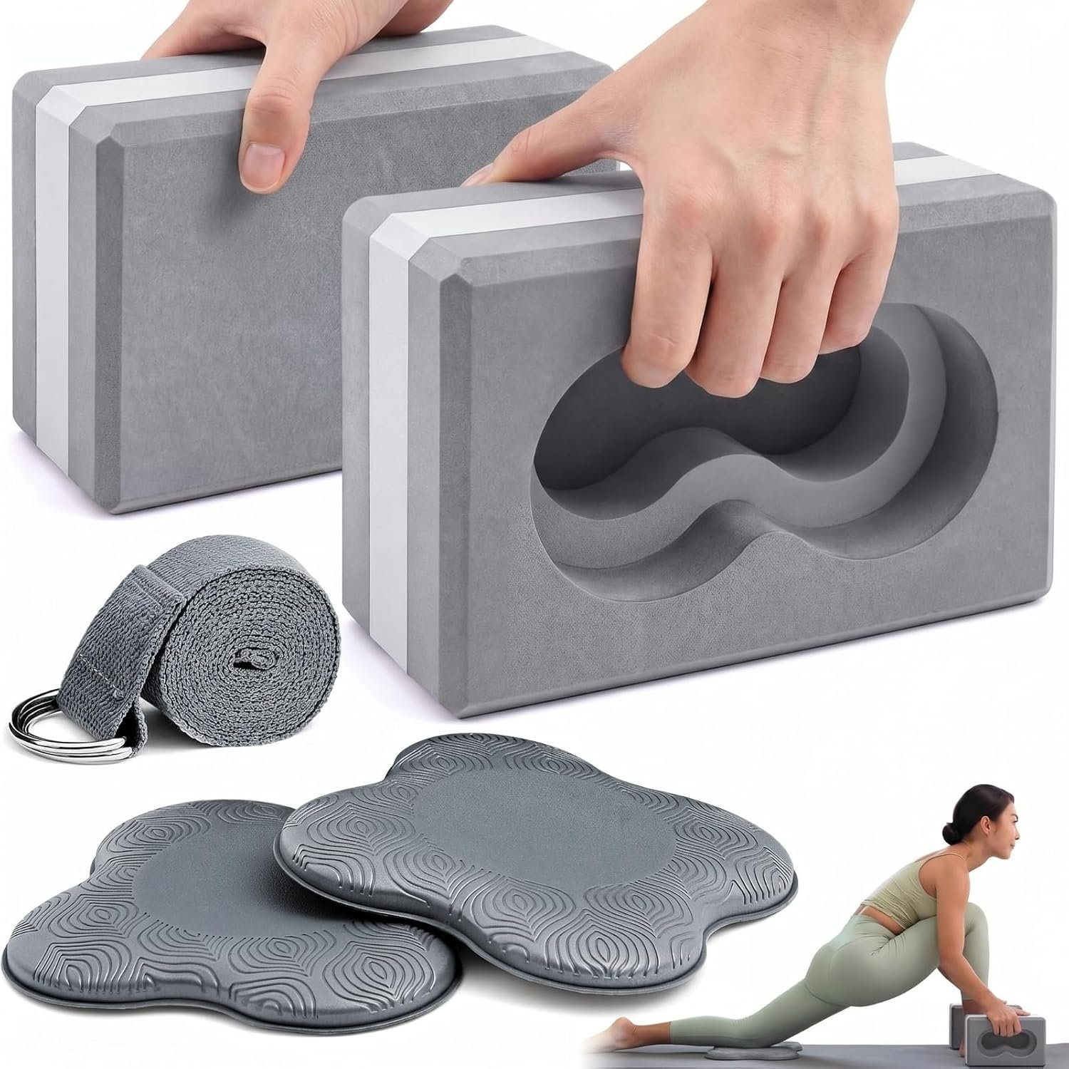 Yoga Blocks 2 Pack for Wrist Relief...