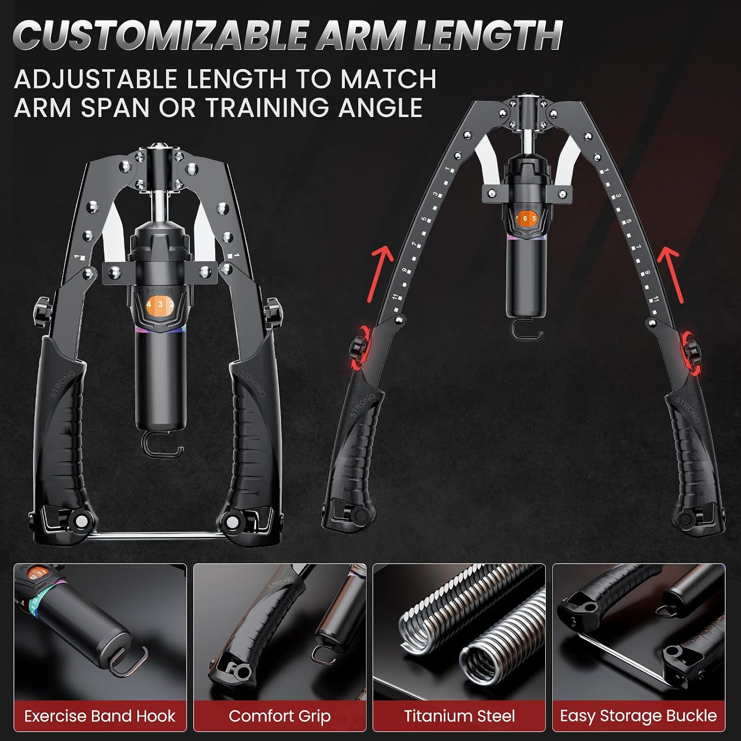 Twister Arm Trainer, 3 in 1 Hydraulic Power Chest Workout Equipment with Ab Roller Wheels and Hooks, Adjustable 22-440lbs Arm Trainer for Men Women, Home Gym Equipment for Full Body Strength Training - Image 3