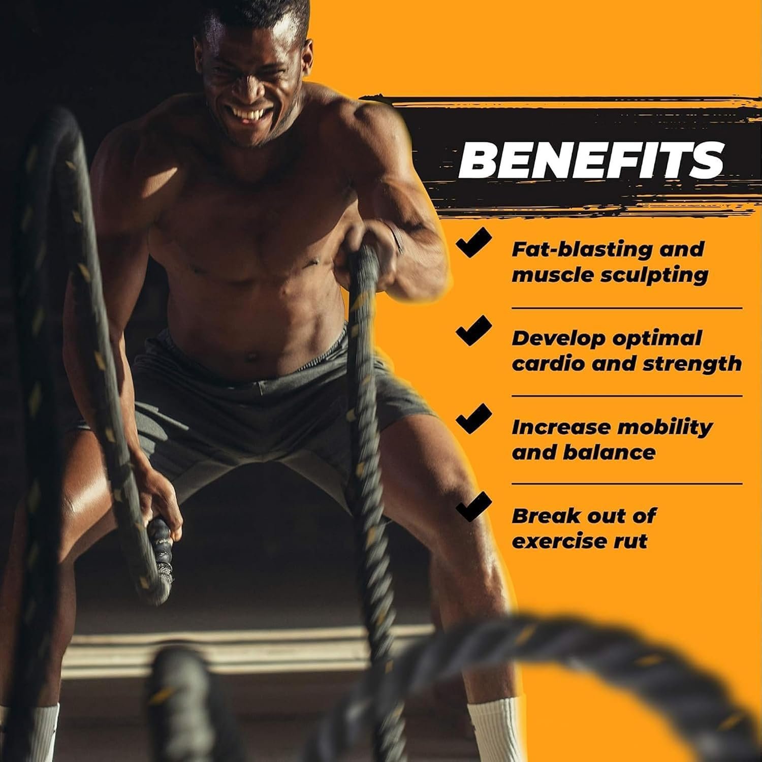 Yes4All 1.5/2 Inch Battle Ropes with Extra Protective Sleeve, Workout Ropes for Cross-Training Home Gym & Fitness Exercises, Strength Training - 30,40,50 Feet Lengths Available - Image 4