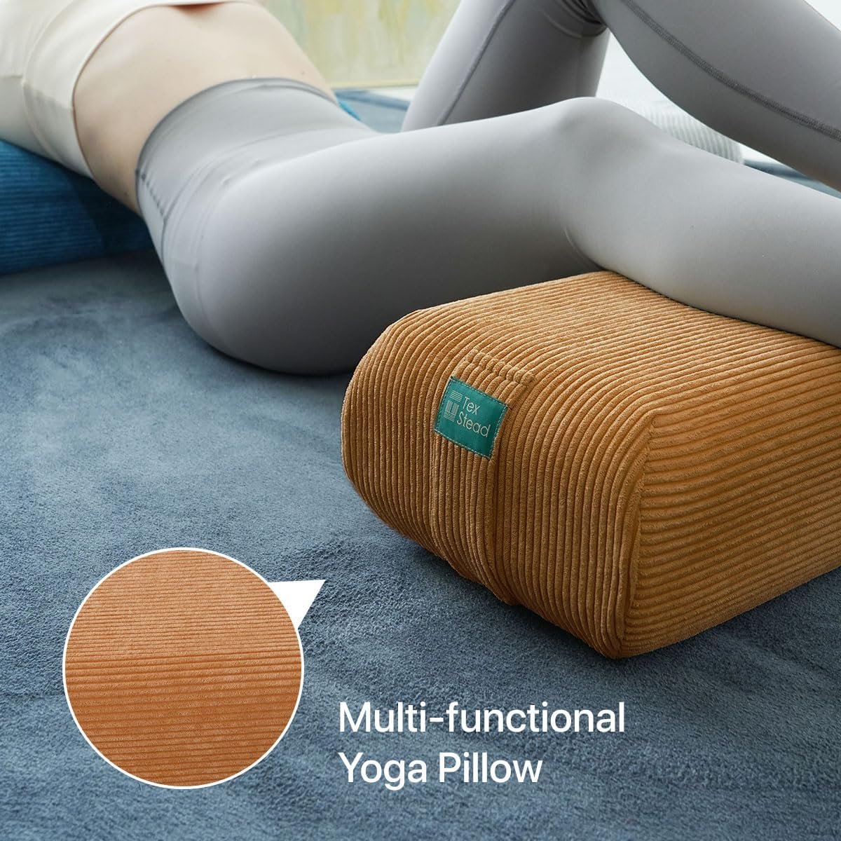 Yoga Bolster Pillow for Meditation and Support - Rectangular Foam Cushion with Removable Corduroy Cover, Machine Washable Suede-like Pillowcase & Convenient Carry Handles for Women Blue 1PC - Image 5
