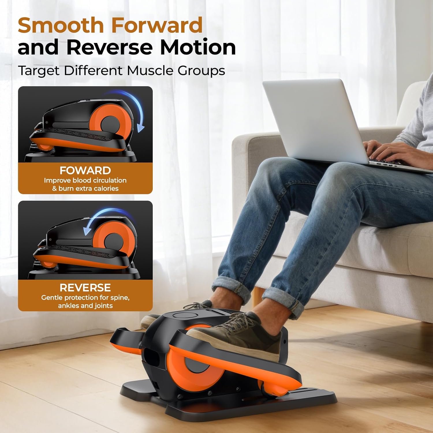 HTM Under Desk Elliptical Machine - Electric Elliptical Exerciser for Seniors, Pedal Exerciser 12 Speeds Portable Seated Pedal Exerciser with Remote Control Home Workout Exercise Equipment - Image 5