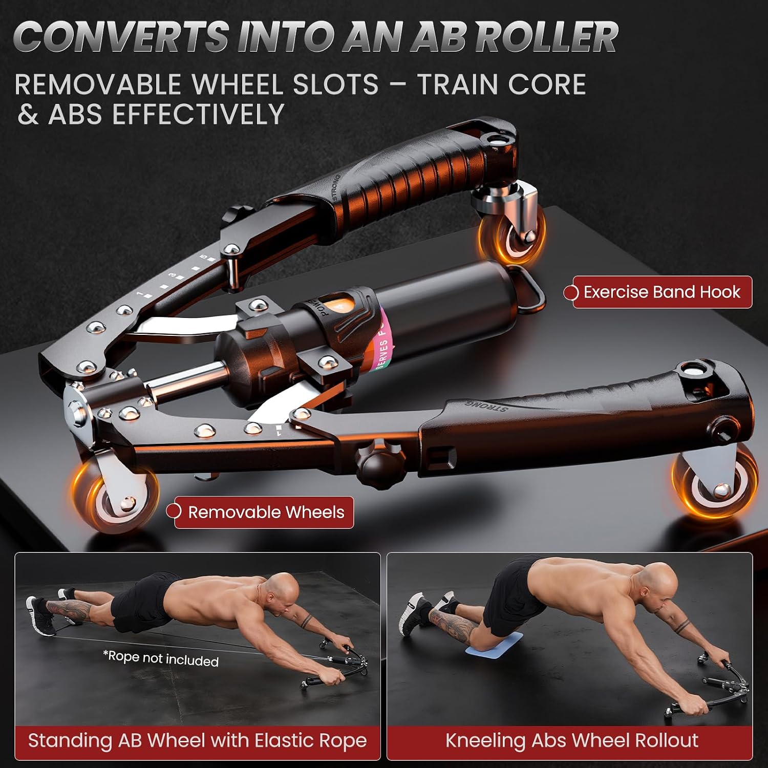 Twister Arm Trainer, 3 in 1 Hydraulic Power Chest Workout Equipment with Ab Roller Wheels and Hooks, Adjustable 22-440lbs Arm Trainer for Men Women, Home Gym Equipment for Full Body Strength Training - Image 4