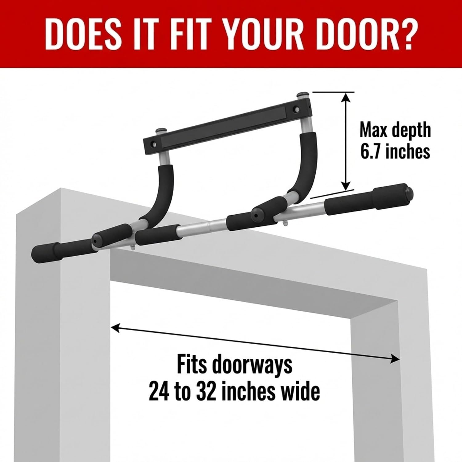 Iron Chin Up & Pull Up Bar Gen. 1 – Heavy Duty Doorway Pull Up Bar, 9 Multi-Grip Positions, No Screws Required, Fits 24"–32" Door Frames, Supports Up to 300 lbs, Home Gym Strength Trainer - Image 3