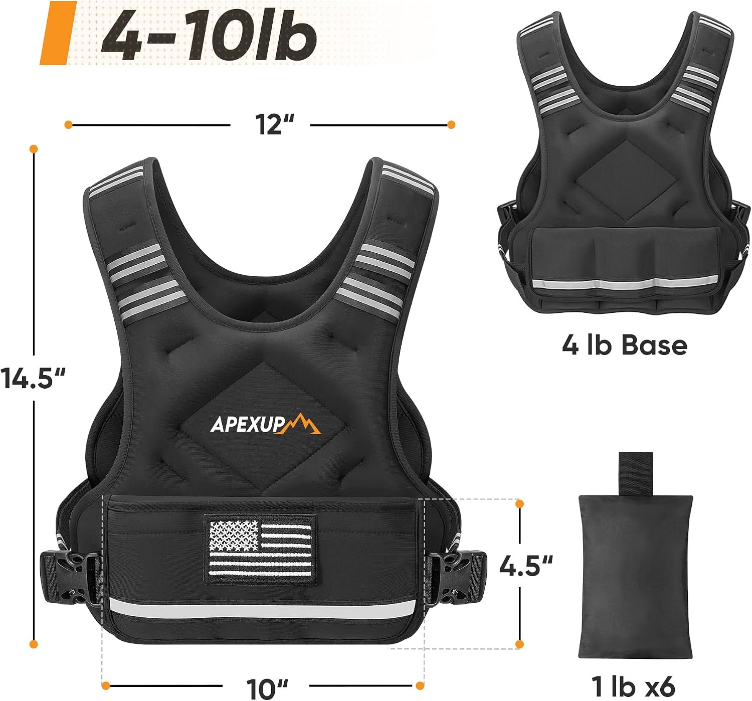 APEXUP Adjustable Weighted Vest, 4-10lb/12-18lb/20-32lb Vest with 6 Ironsand Weights and Large Pocket, Weight Vest for Men Women Strength Training, Running, Walking - Image 5