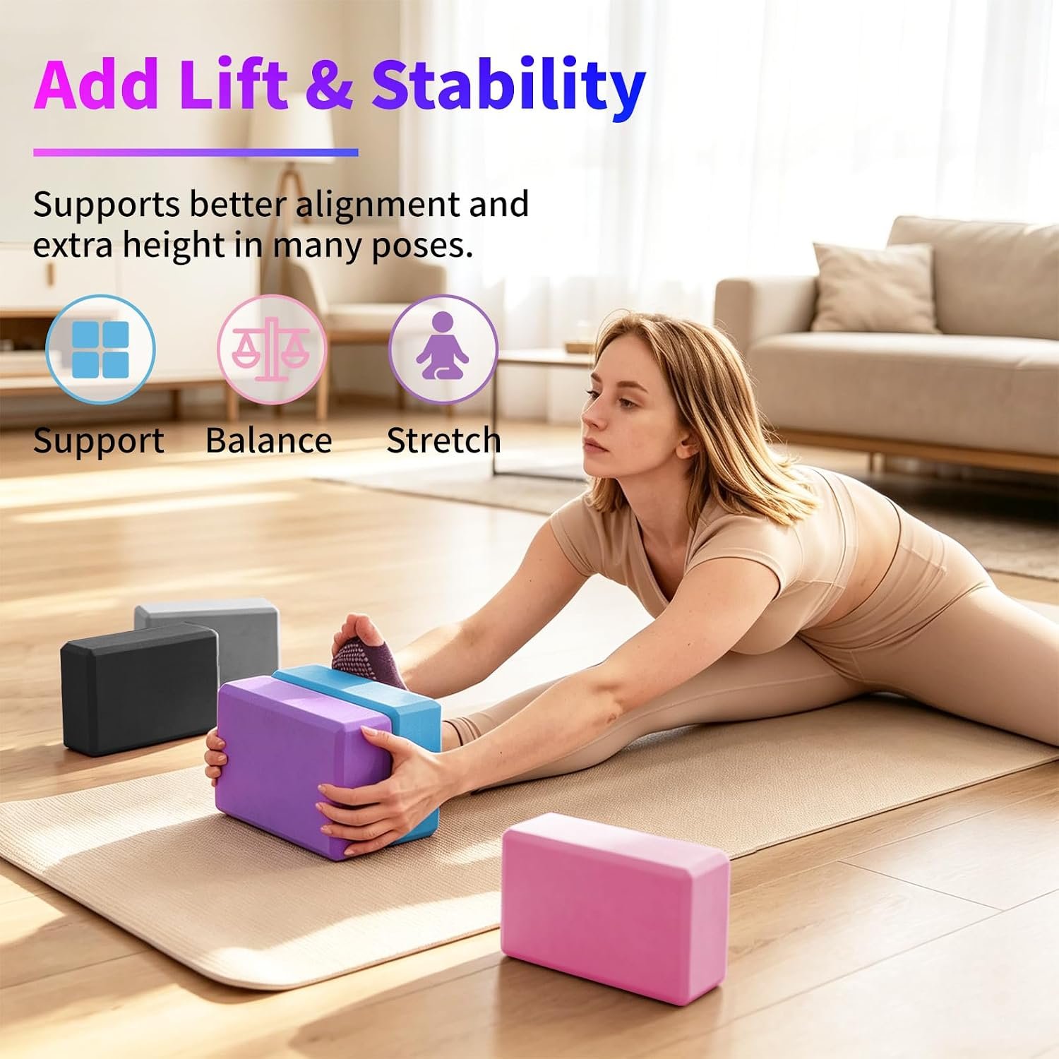 20 Pack Yoga Blocks and Pilates Ball Set, 10 Pack Non-Slip Foam Bricks (9x6x3) with 10 Pack 9 Inch Anti-Burst Mini Exercise Balls for Yoga, Stretching, Barre, Home Gym & Studio - Image 4