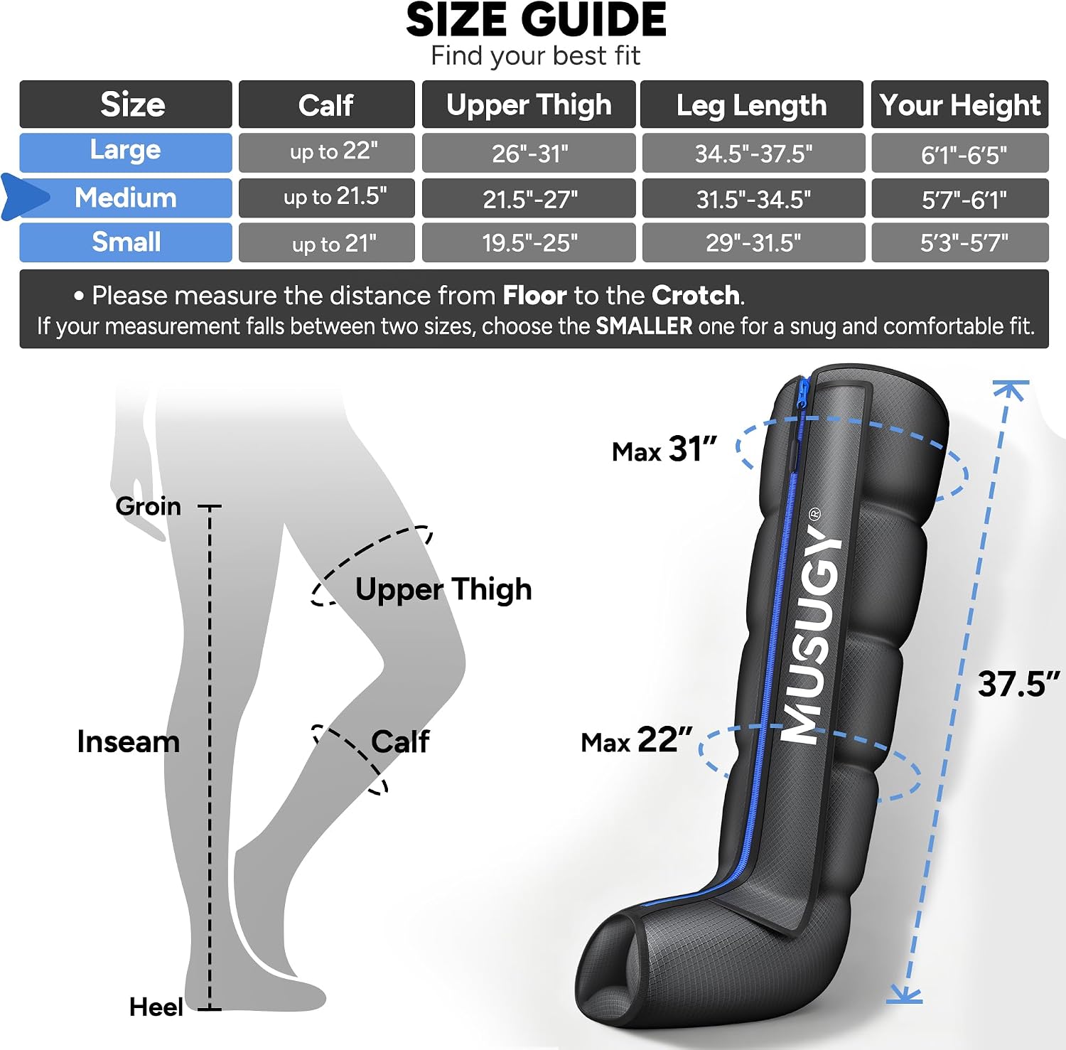 Sequential Leg Compression Massager for Circulation : Full Leg Air Compression Boots for Massage Therapy & Fatigue Relief - 9 Intensity, 6 Modes, 3 Timers for Athletes, Runners, Gym (Medium) - Image 3