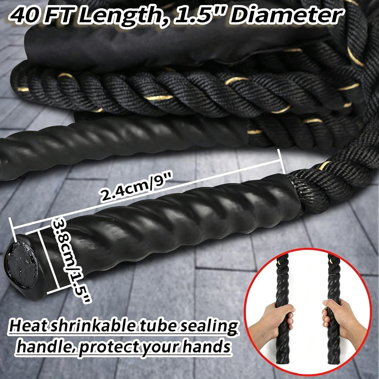 1.5 Inch 40ft Heavy Weighted Training Exercise Ropes Fitness Equipment with Sleeve and Anchor Strap Kit for Outdoor Working Out,Battle Rope for Home Gym Workout. - Image 4