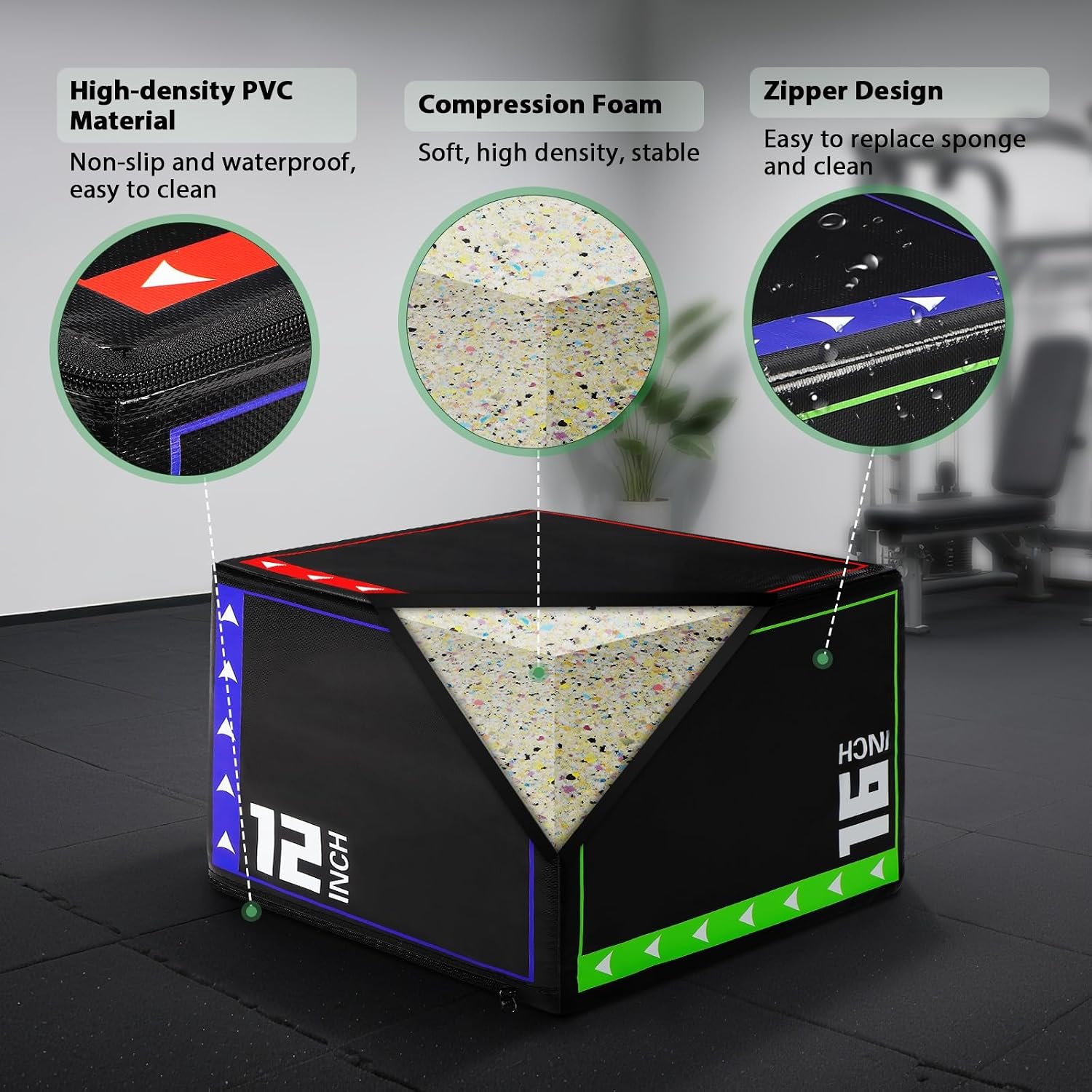 FAHKNS 3 in 1 Plyometric Jump Box,Heavy Duty High Density Foam Plyo Box,Non-Slip & Easy-to-Clean PVC Leather Cover for Home Gym, Agility Exercise, Fitness Training - Image 3