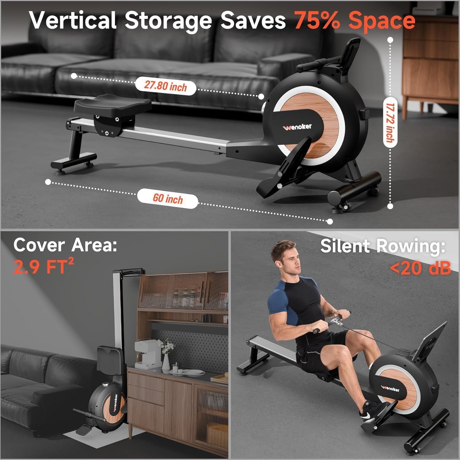 Wenoker Magnetic Rowing Machine for Home,Quiet & Smooth,Full Body Workout - Image 8