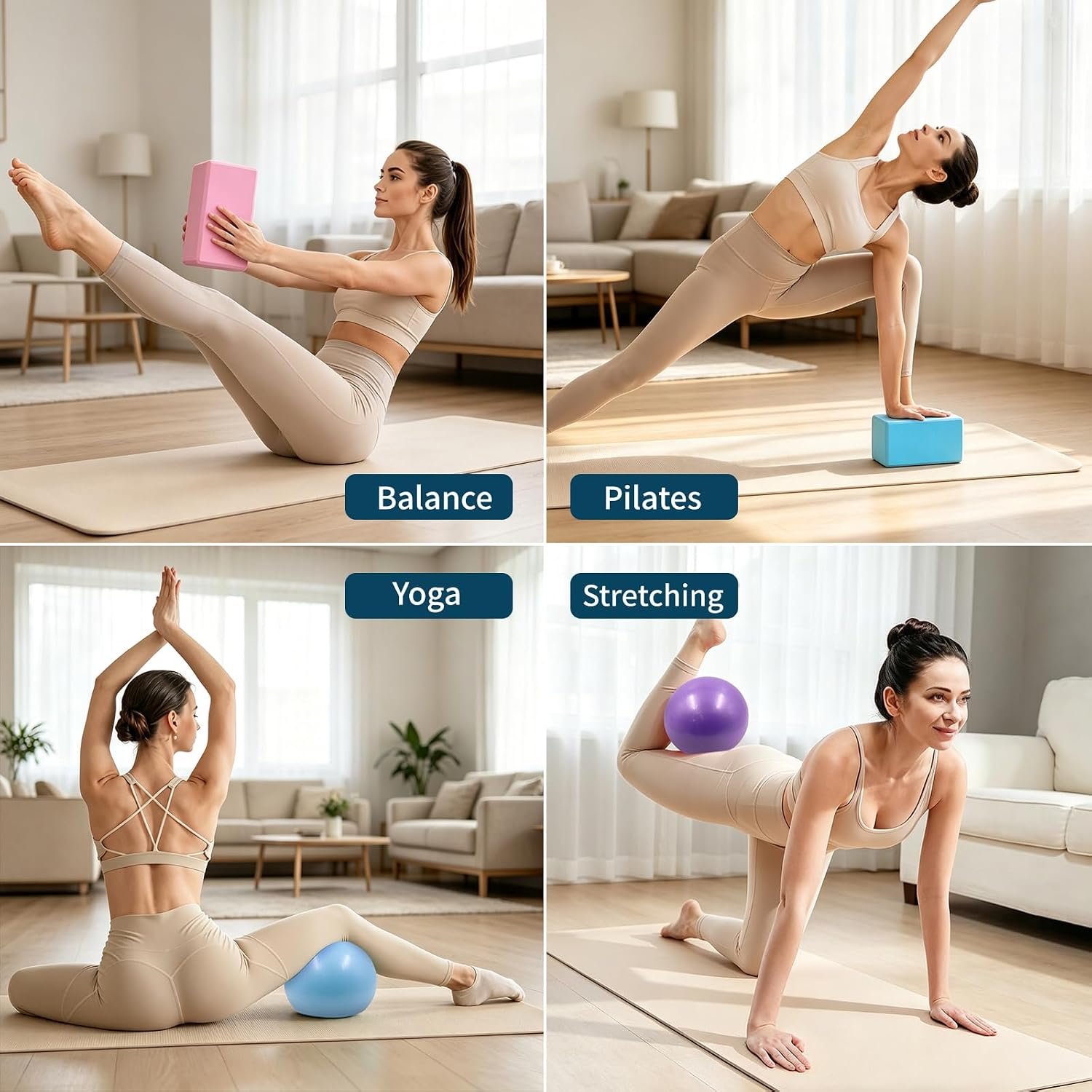 20 Pack Yoga Blocks and Pilates Ball Set, 10 Pack Non-Slip Foam Bricks (9x6x3) with 10 Pack 9 Inch Anti-Burst Mini Exercise Balls for Yoga, Stretching, Barre, Home Gym & Studio - Image 7