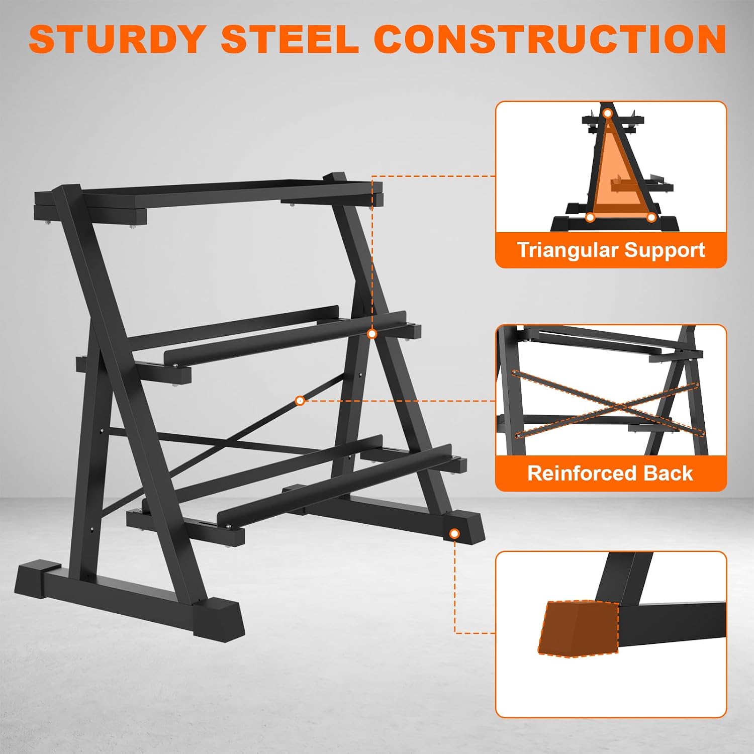 Heavy Duty Dumbbell Rack Stand with Kettlebell Storage Tray Shelf 2-3 Tier - Image 3