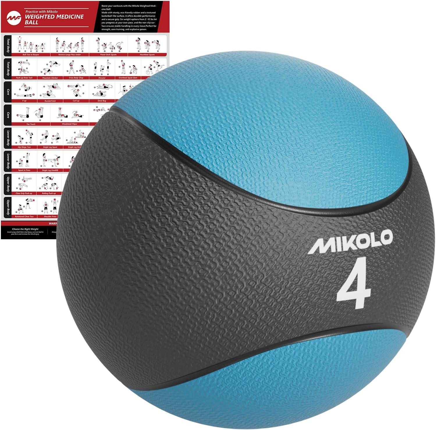 Mikolo Weighted Medicine Ball, Slam Medicine Ball with Textured Rubber Grip