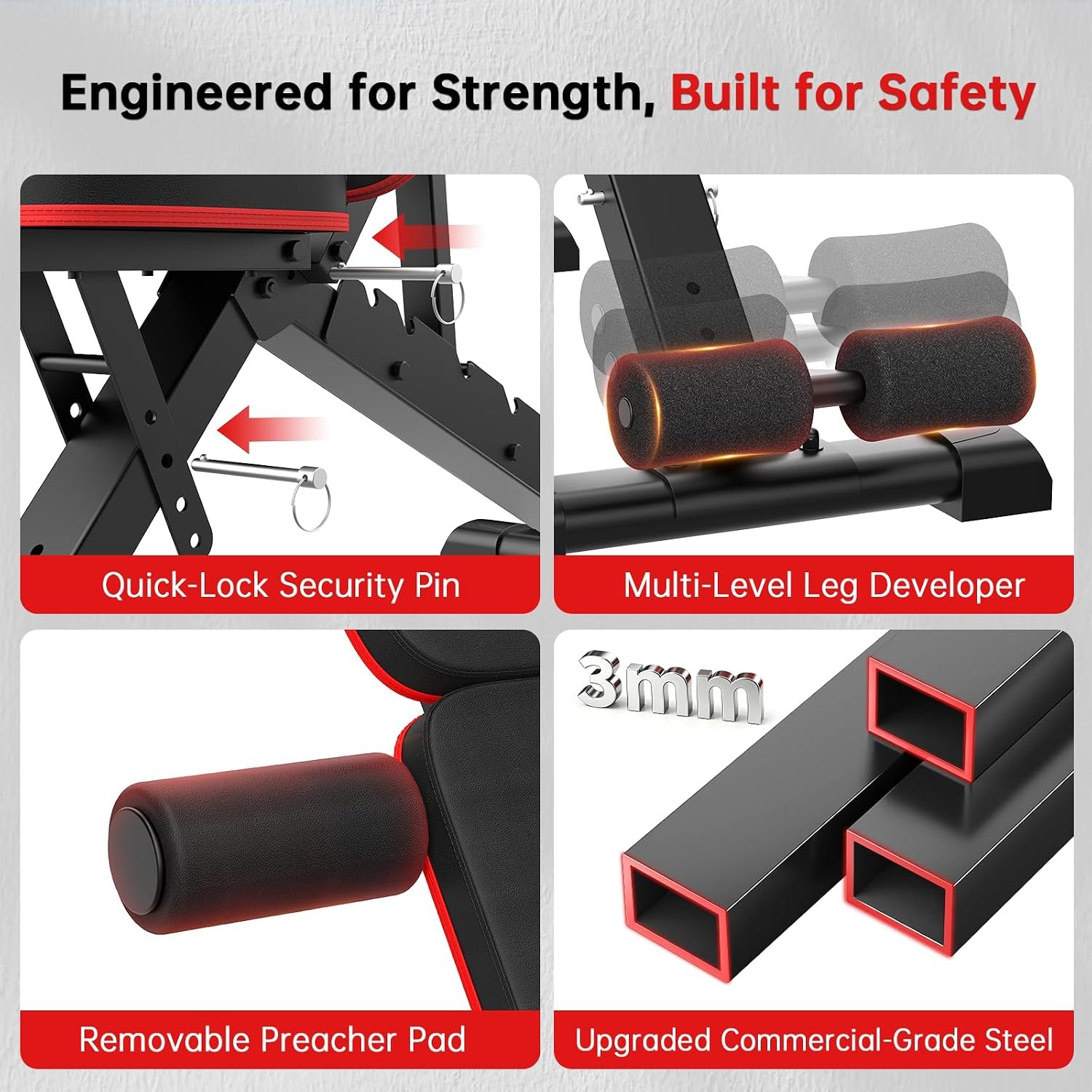 Adjustable Weight Bench for Home Gym, 98% Pre-Assembled Foldable Bench - Image 8