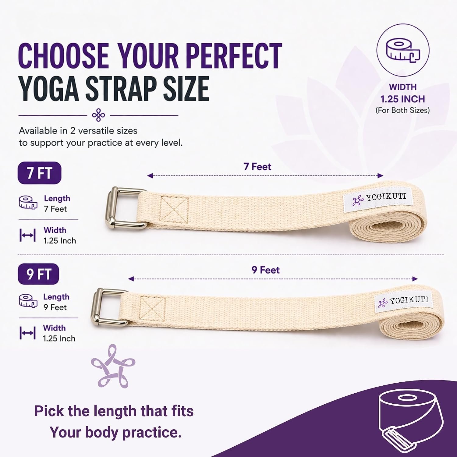 Yogikuti Premium Cotton Yoga Strap | Adjustable Yoga Belt for Stretching, Flexibility, Balance & Alignment | Yoga Accessories for Beginners, Pilates, Meditation, Exercise, Fitness & Physical Therapy - Image 6