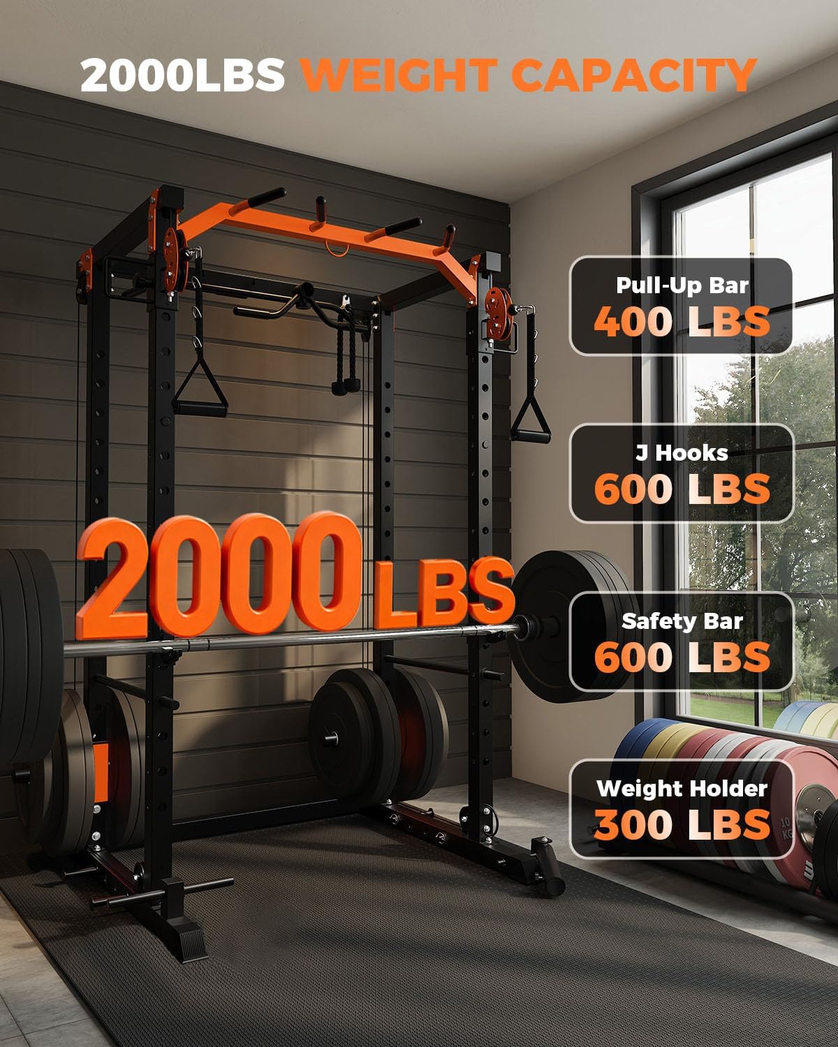Power Cage, Power Rack with Cable Crossover System, 2000LBS Squat Rack with LAT Pull Down System, Workout Cage with Pulley System for Fitness Home Gym Strength Training (Red&Black) - Image 6