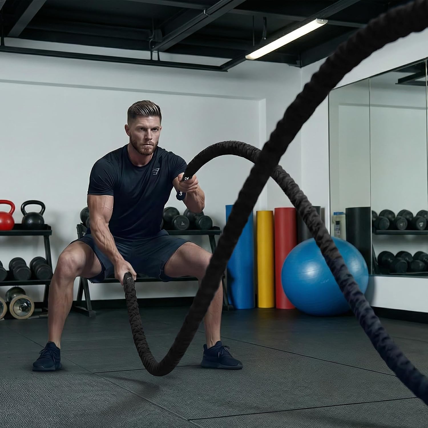 Battle Rope for Home Gym Workout - 1.5 Inch 30ft Heavy Weighted Training Exercise Ropes Fitness Equipment with Sleeve and Anchor Strap Kit for Outdoor Working Out - Image 9