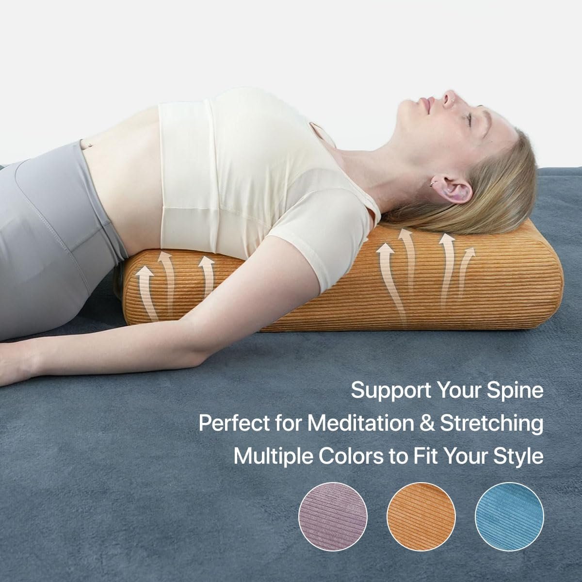 Yoga Bolster Pillow for Meditation and Support - Rectangular Foam Cushion with Removable Corduroy Cover, Machine Washable Suede-like Pillowcase & Convenient Carry Handles for Women Blue 1PC - Image 4