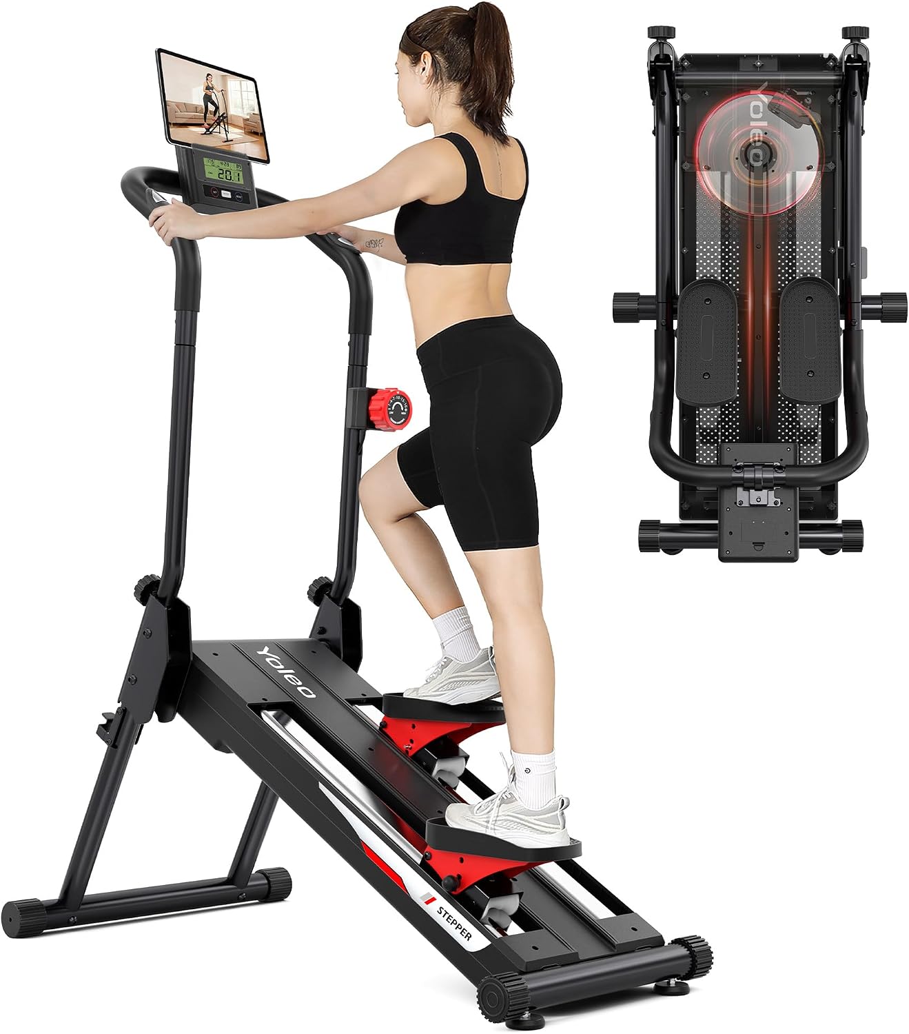 YOLEO Magnetic Stair Stepper for Exercise at Home, 16-Level Adjustable Resistance Up to 130LB, Folding Cardio Stairmaster with 28''Extended Stride&Low Noise,Stair Climber with HR Sensor for Full Body