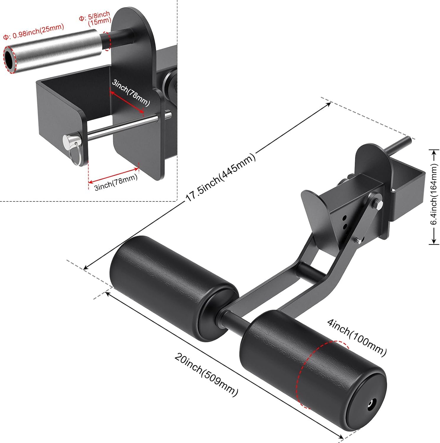 Kipika Nordic Hamstring Curl Squat Rack Attachment for Power Rack with 5/8" or 1" Hole - Adjustable Leg Hold Down Attachment with Premium Leather Surface - Image 5