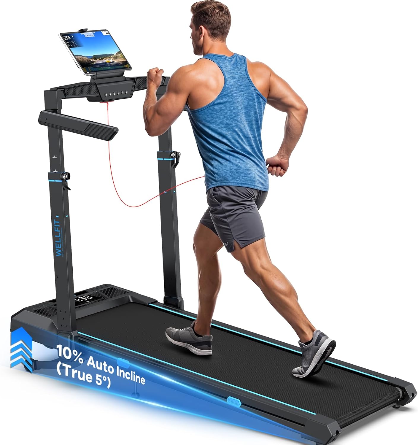 WELLFIT Auto Incline Treadmill, Heavy Duty Treadmill with Adjustable Height