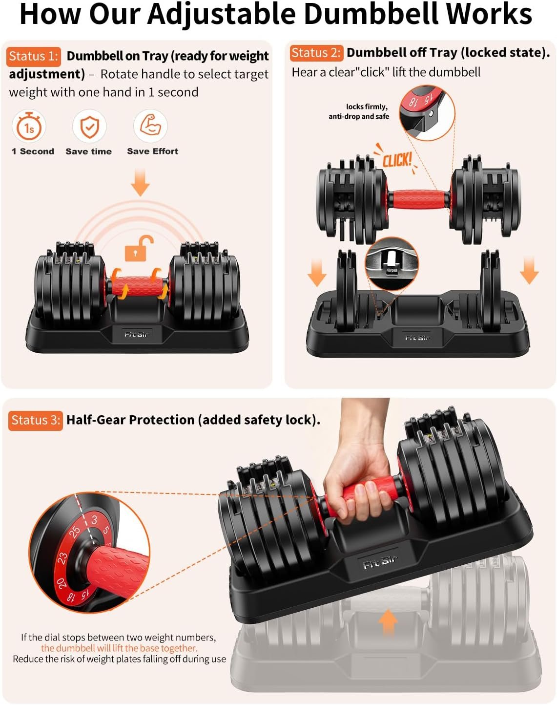 Adjustable Dumbbell Set, 10-in-1 25LB/50LB/90LB Ajustable Dumbbells with Safe Locking System, Enclosed Storage Tray, 1 Sec Fast Adjustment, Comfortable Non-Slip Textured Grip, Suitable for Home Gym Workouts Men and Women - Image 7