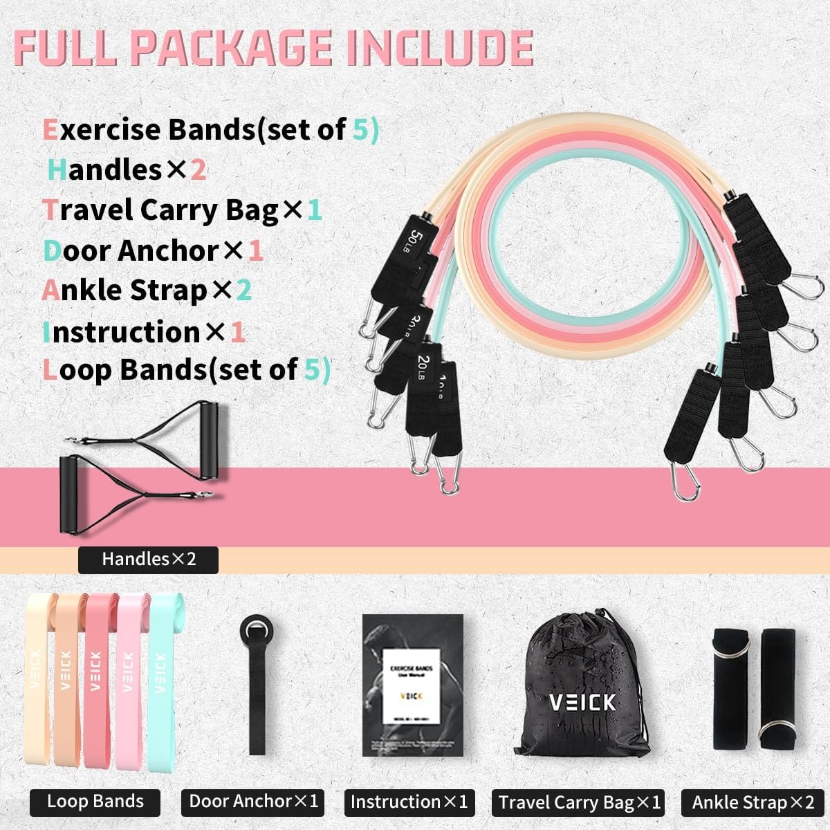 VEICK Resistance Bands with Handles, Exercise Tube Bands Set for Workouts - Image 2