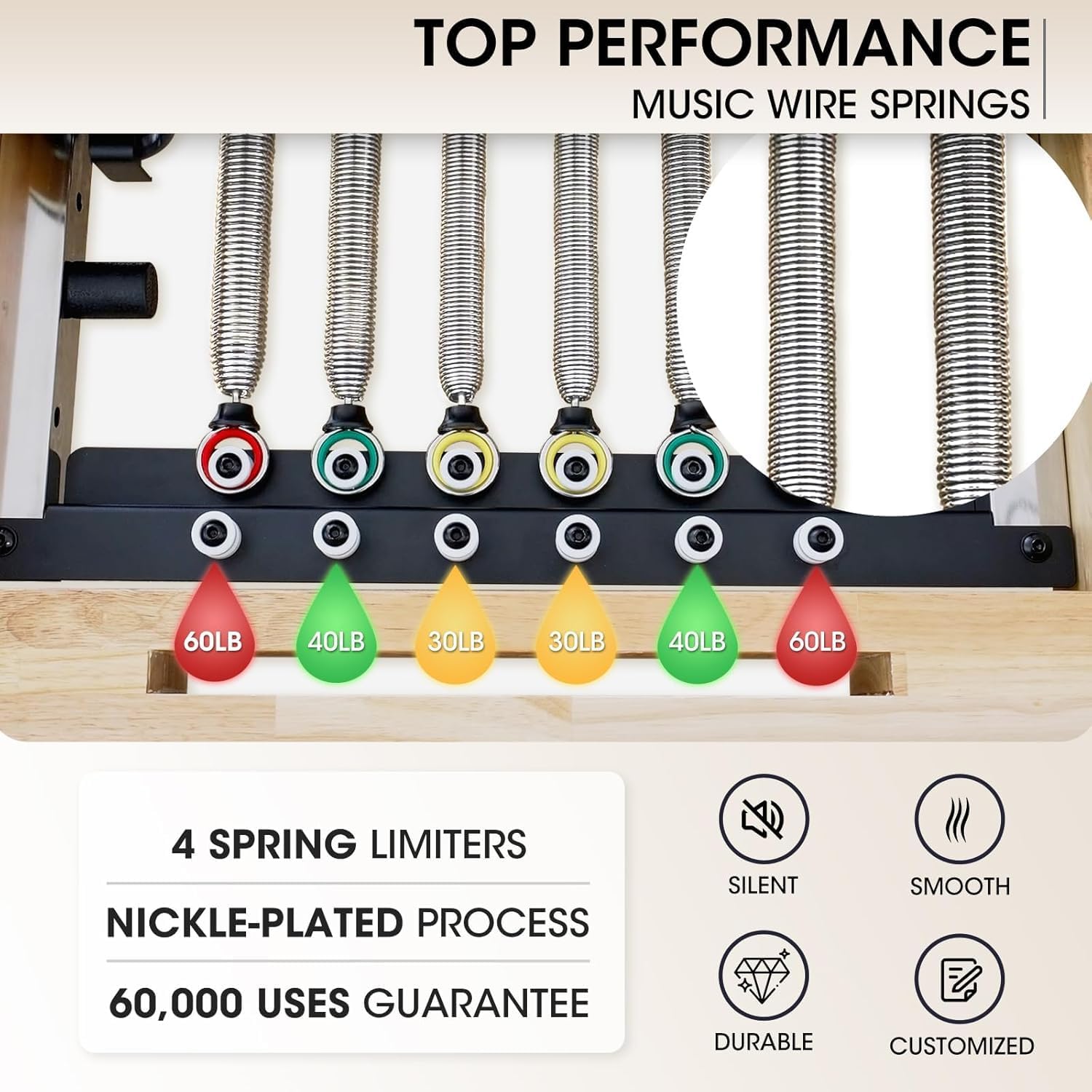 Pilates Reformer, PAETA 92" Wooden Pilates Reformer Machine with Springs, Pilates Machines for Home Use and Studio, Pilates Equipment with Sitting Box, Jump Board and Accessories - Image 4