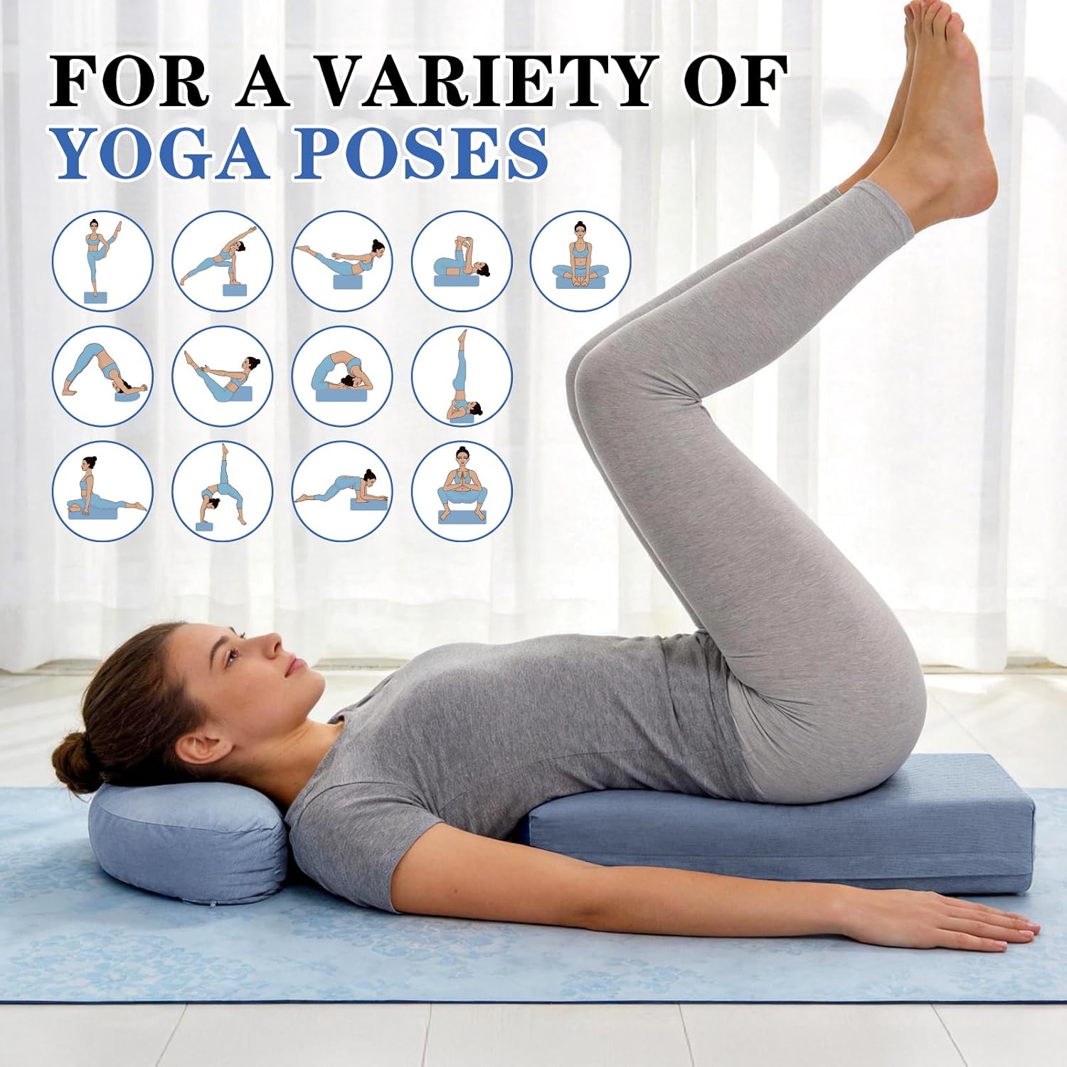 2 PCS Yoga Bolster Pillow, Rectangular Yoga Bolster Meditation Cushion with Removable Cover, The Head Pillows for Various Yoga Poses - Image 6