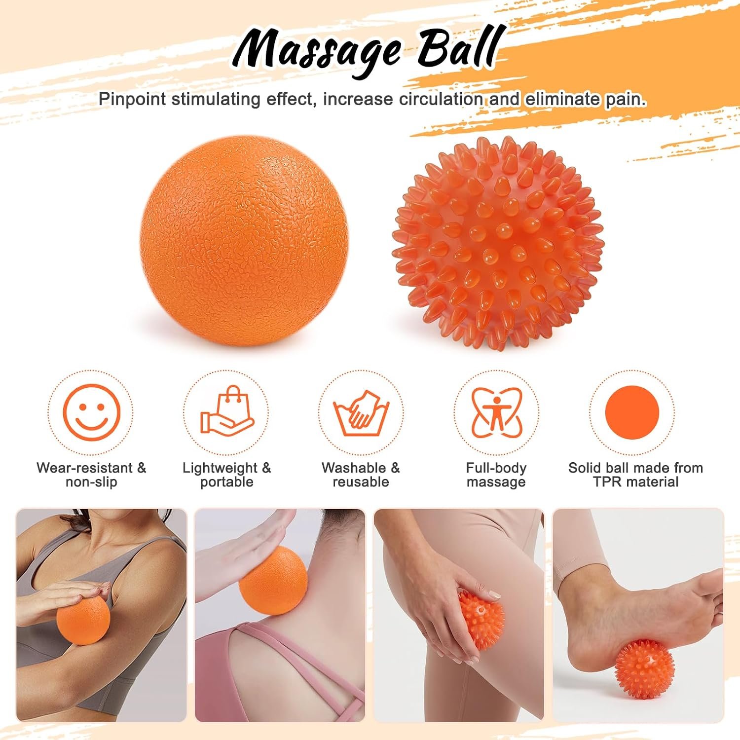 Aucuu 6 in 1 Foam Roller Set Includes Hollow Core Massage Roller, Yoga Stick, Massage Ball, Fitness Stretching Strap, Carrying Bag, Towel, Massage Roller (Orange) - Image 6