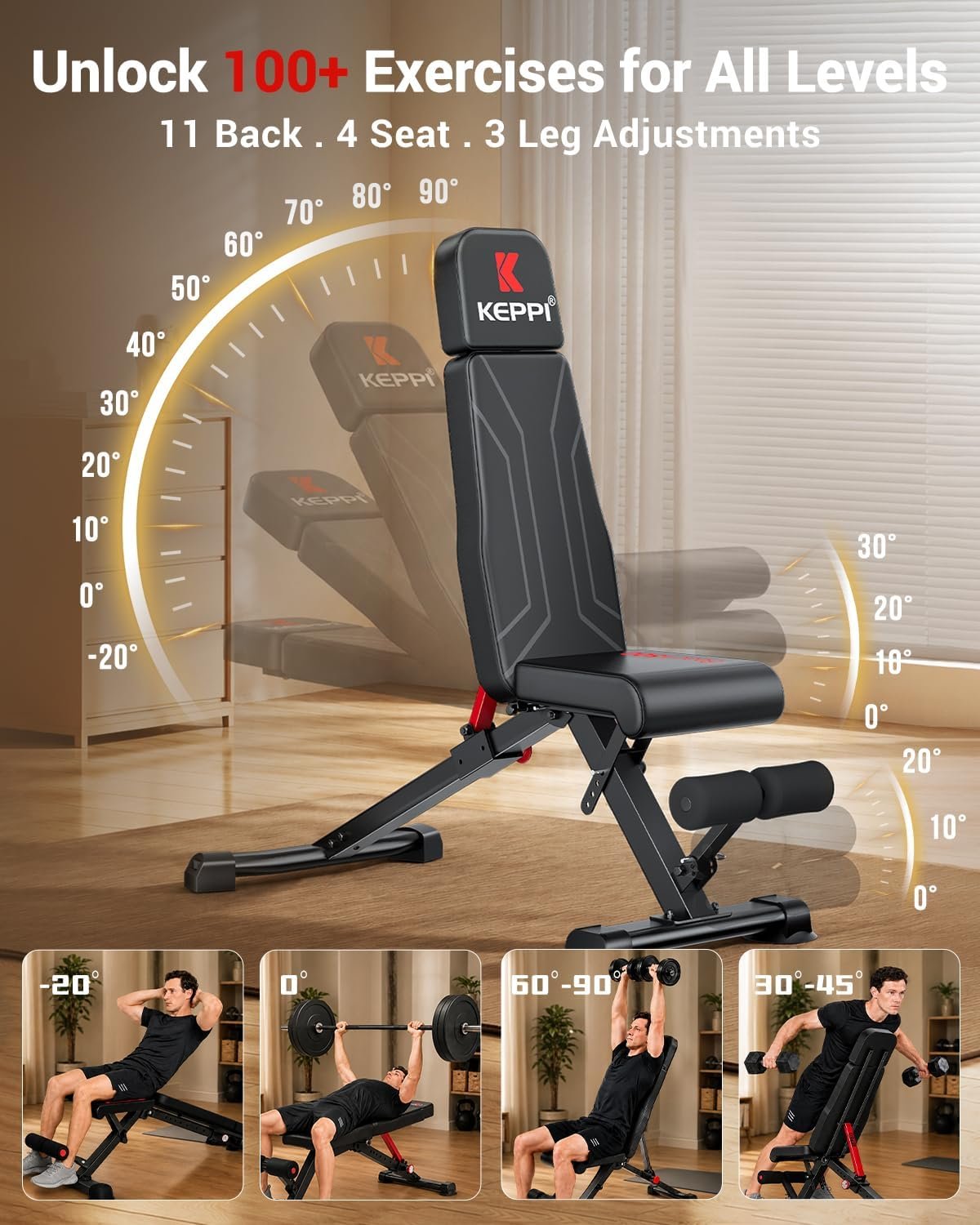 Keppi Weight Bench 900Lb, Adjustable Foldable Sturdy Bench for Home Gym - Image 3
