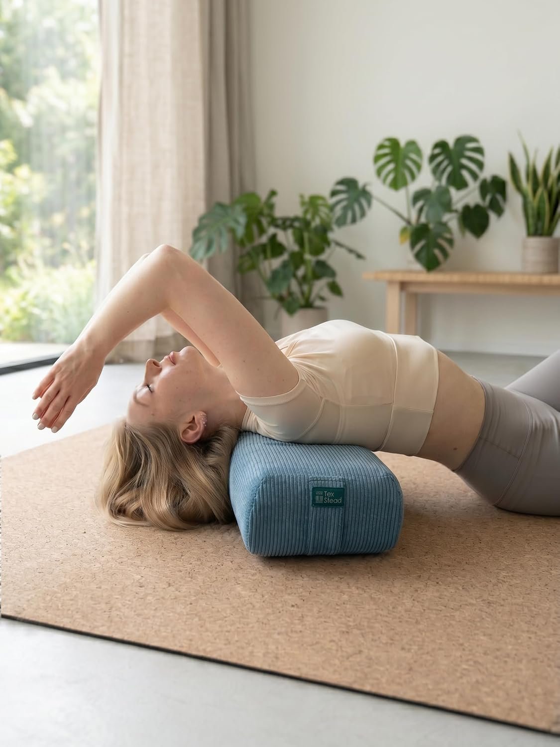 Yoga Bolster Pillow for Meditation and Support - Rectangular Foam Cushion with Removable Corduroy Cover, Machine Washable Suede-like Pillowcase & Convenient Carry Handles for Women Blue 1PC - Image 2