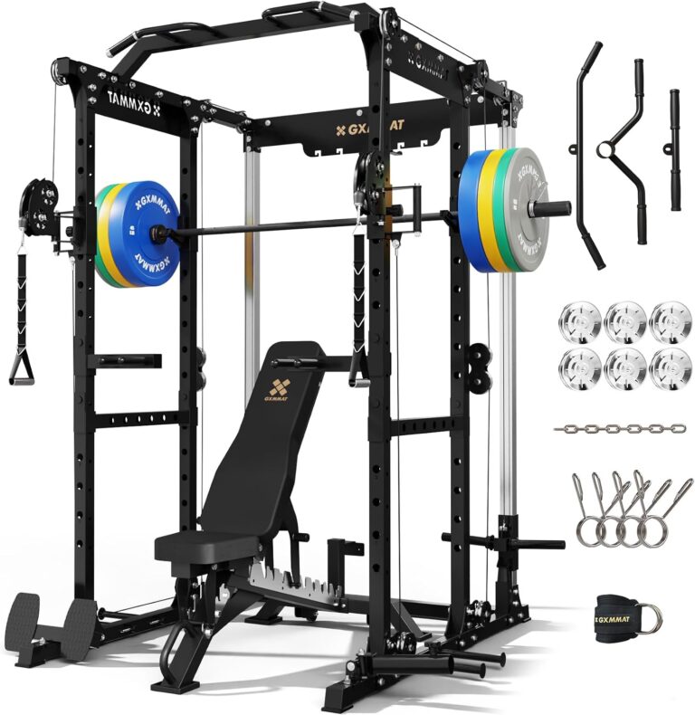 Gxmmat X6 Power Cage, 2200LB Multi-Function Power Rack with Independent Dual Aluminum Pulley System, Squat Rack for Home Gym Strength Training Equipment, Weight Garage Cage with More Attachments
