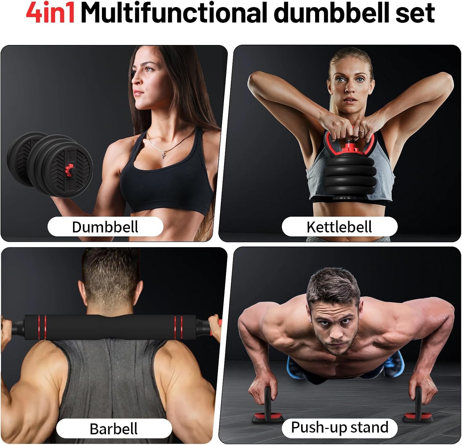 Adjustable Dumbbell, 20/30/45/70/90lbs Dumbbells Set, 4-in-1 Free Weights for Women/Men Workout Equipment Used as Barbell/Kettlebells/Push up Stand for Home Gym - Image 2