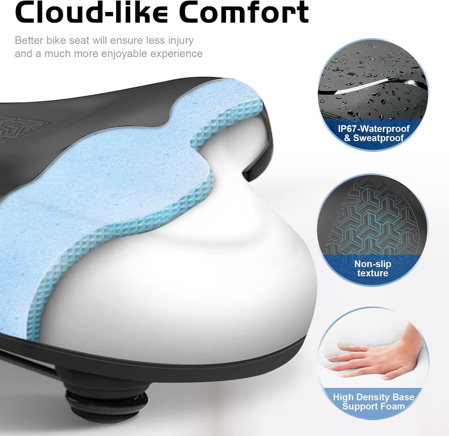 Bicycle Seat, Bike Seat for Women Men Extra Comfort Wide, Oversized Comfortable Seats Saddle for Peloton Bikes, Fit for Exercise Bikes, Electric Bikes, Mountain Bikes, Cruiser Bikes - Image 4