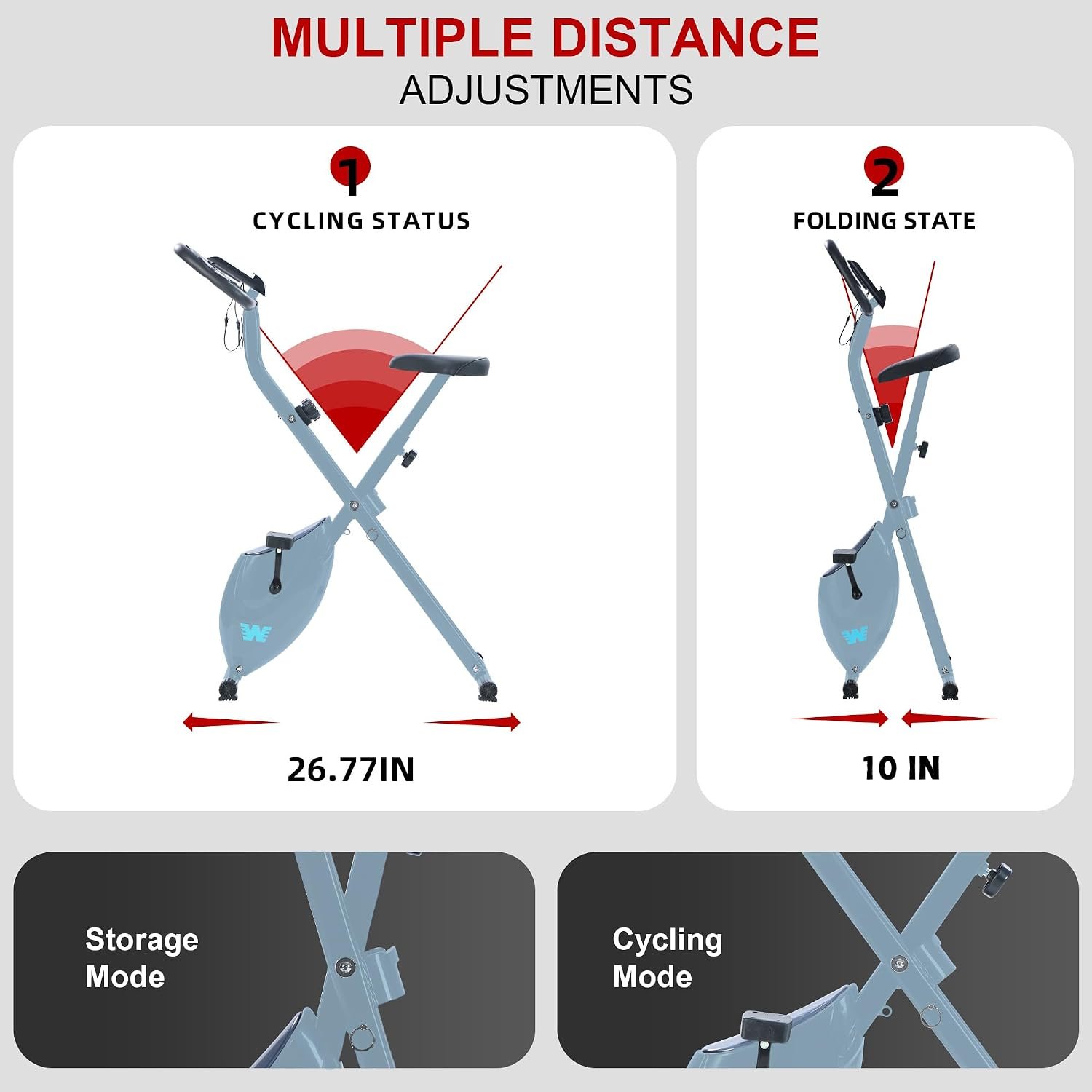 BARWING Stationary Exercise Bike for Home Workout, 5 IN 1 Foldable Indoor Cycling Bike for Seniors, 350LB Capacity, 16-Level Magnetic Resistance, Seat Backrest Adjustments - Image 5