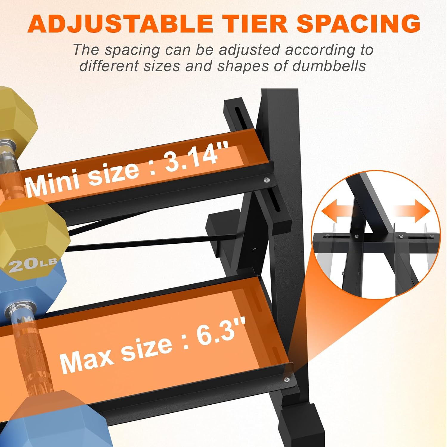 Heavy Duty Dumbbell Rack Stand with Kettlebell Storage Tray Shelf 2-3 Tier - Image 2