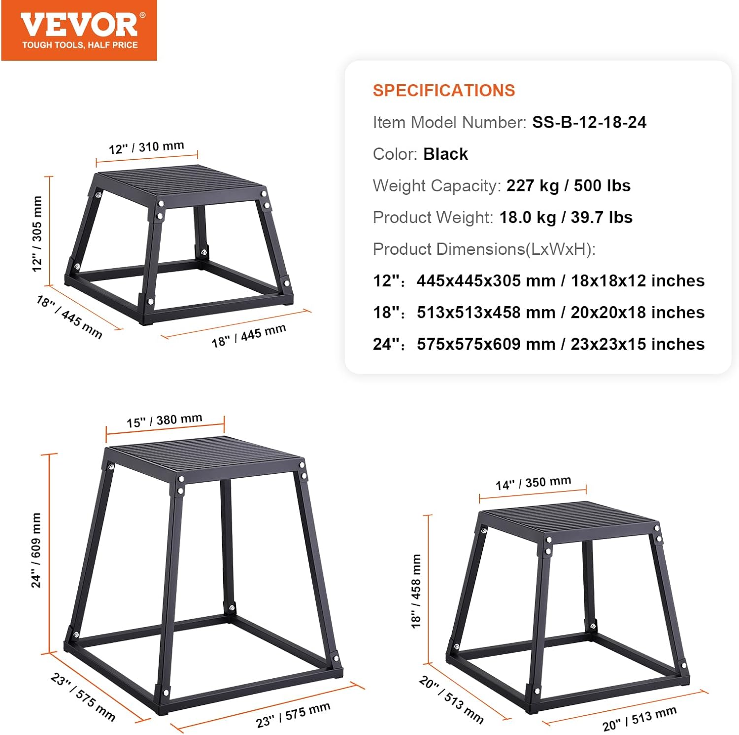 VEVOR Plyometric Jump Box, 18 Inch Plyo Box, Steel Plyometric Platform and Jumping Agility Box, Anti-Slip Fitness Exercise Step Up Box for Home Gym Training, Conditioning Strength Training - Image 7