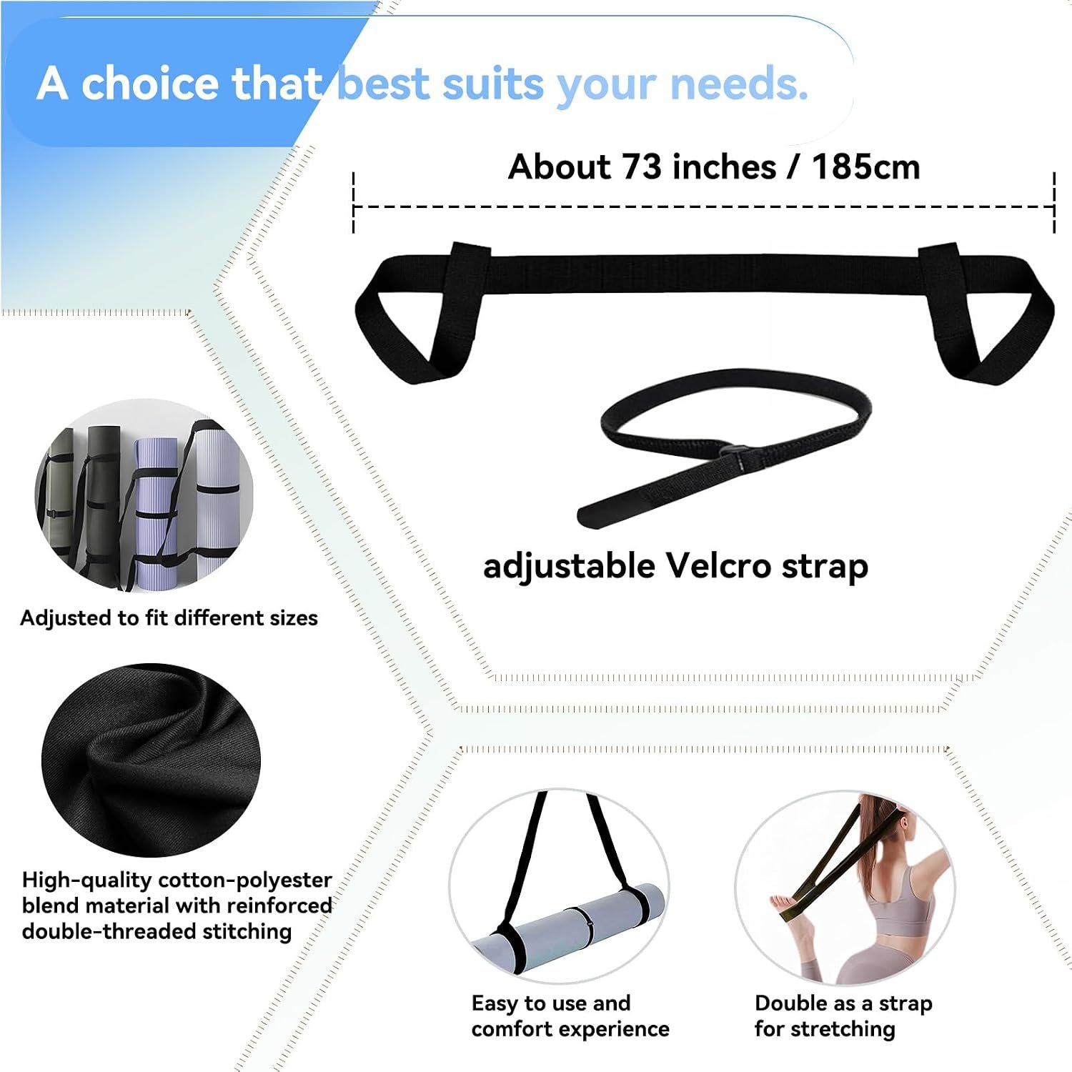 Adjustable Yoga Mat Strap Carrier, Thick Wide Yoga Mat Holder with Hook-and-loop fastener for yoga enthusiast, Travel Gym, Black Non-Slip Yoga Straps for Carrying Mats - Image 5